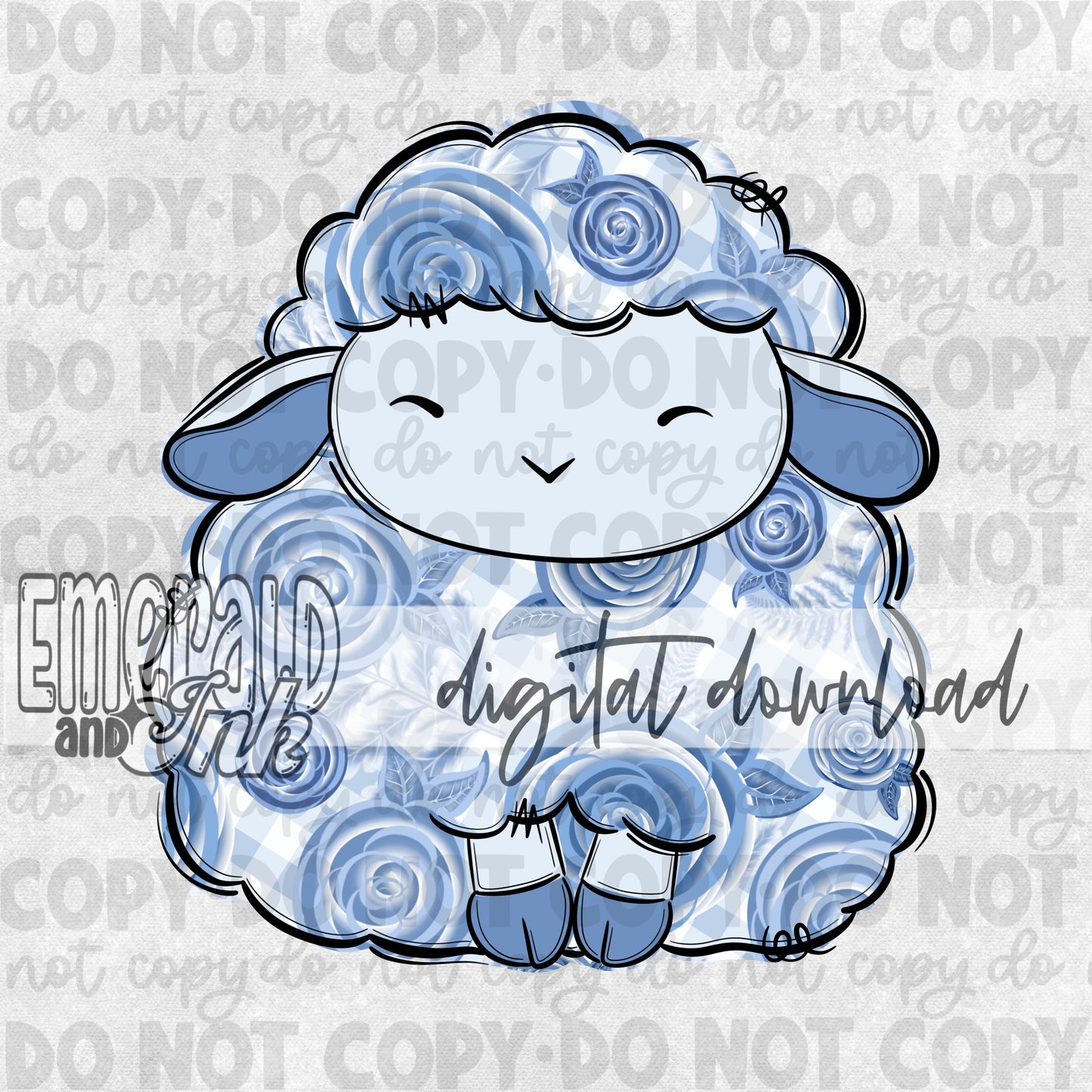 Blue Doodle Lamb Hand Drawn Digital Download
