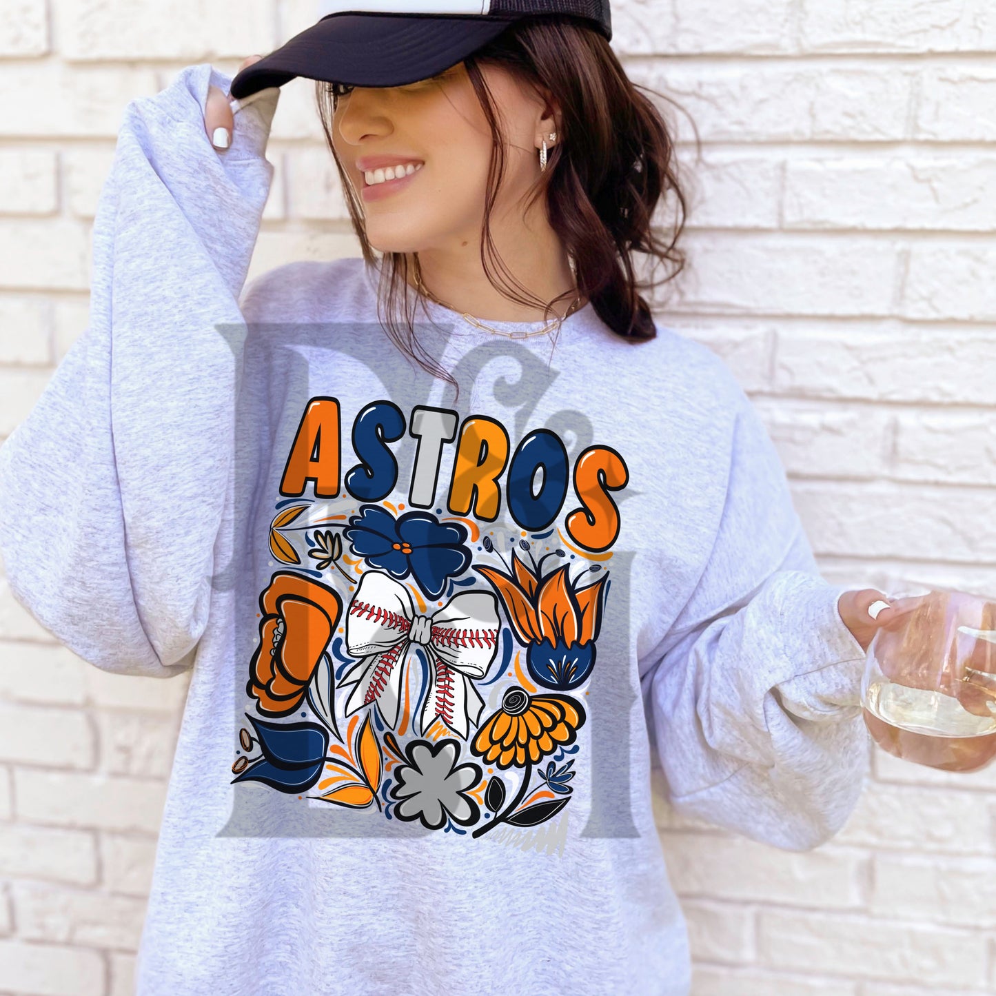 Astros Hand Drawn Doodle Flowers Baseball Bow PNG