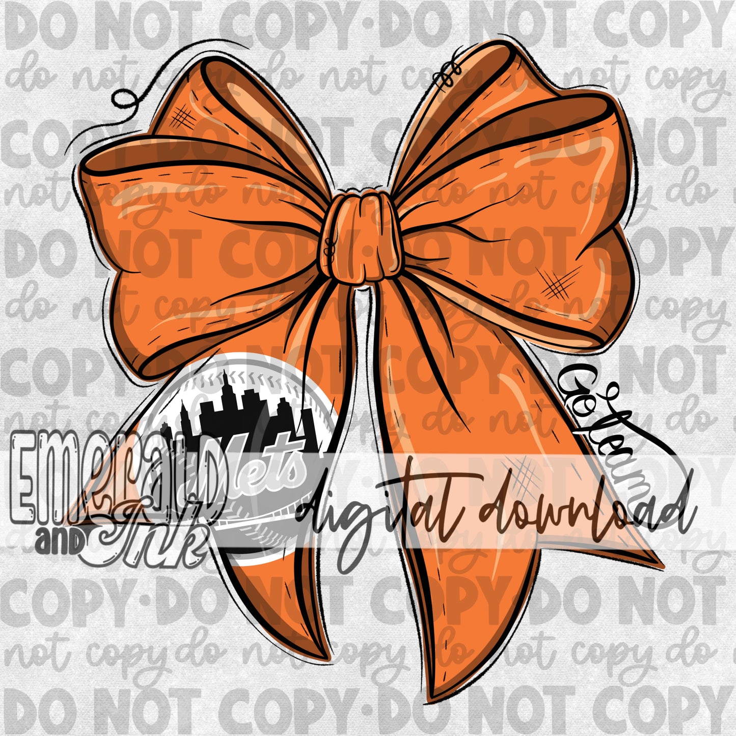 Baseball Team Bow NYM ORANGE Digital Download