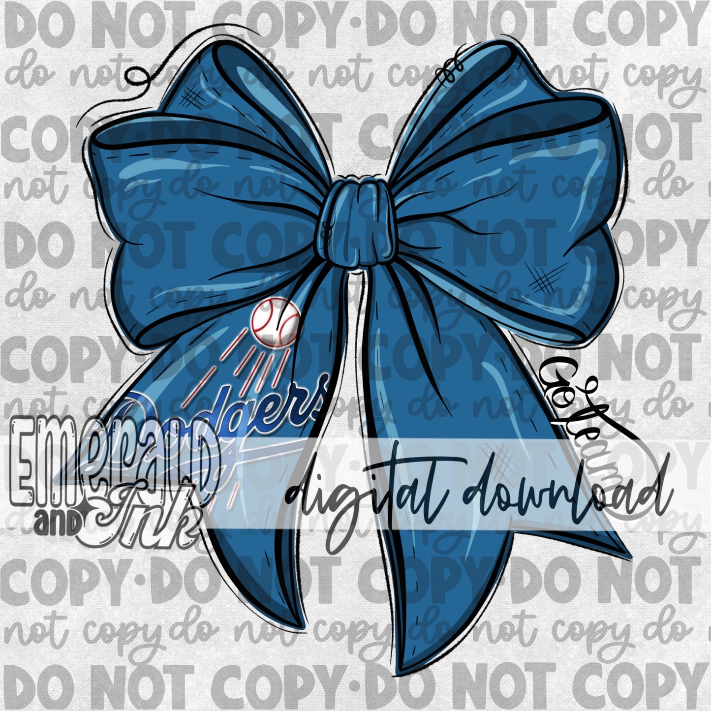 Baseball Team Bow LAD BLUE Digital Download
