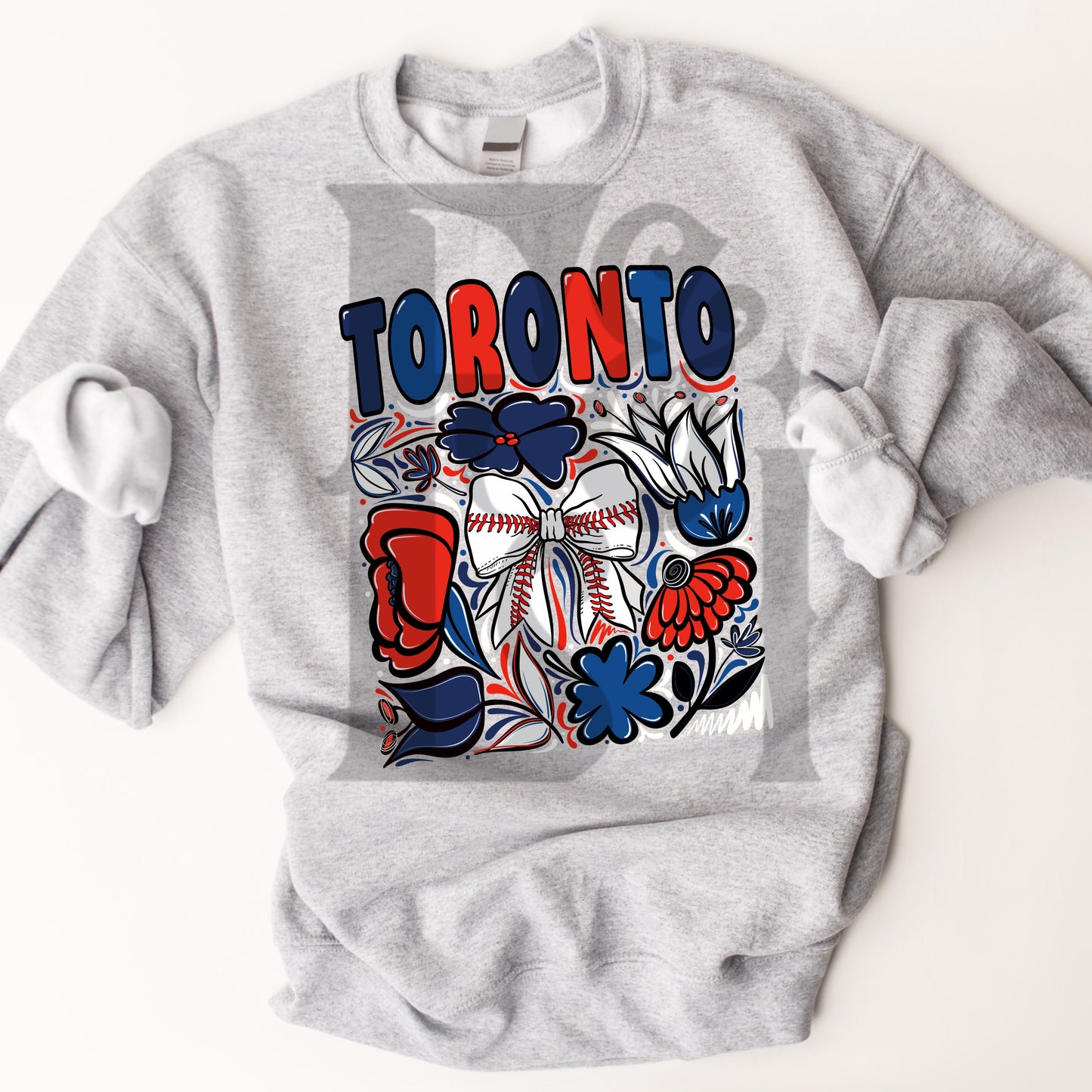 Toronto Hand Drawn Doodle Flowers Baseball Bow PNG