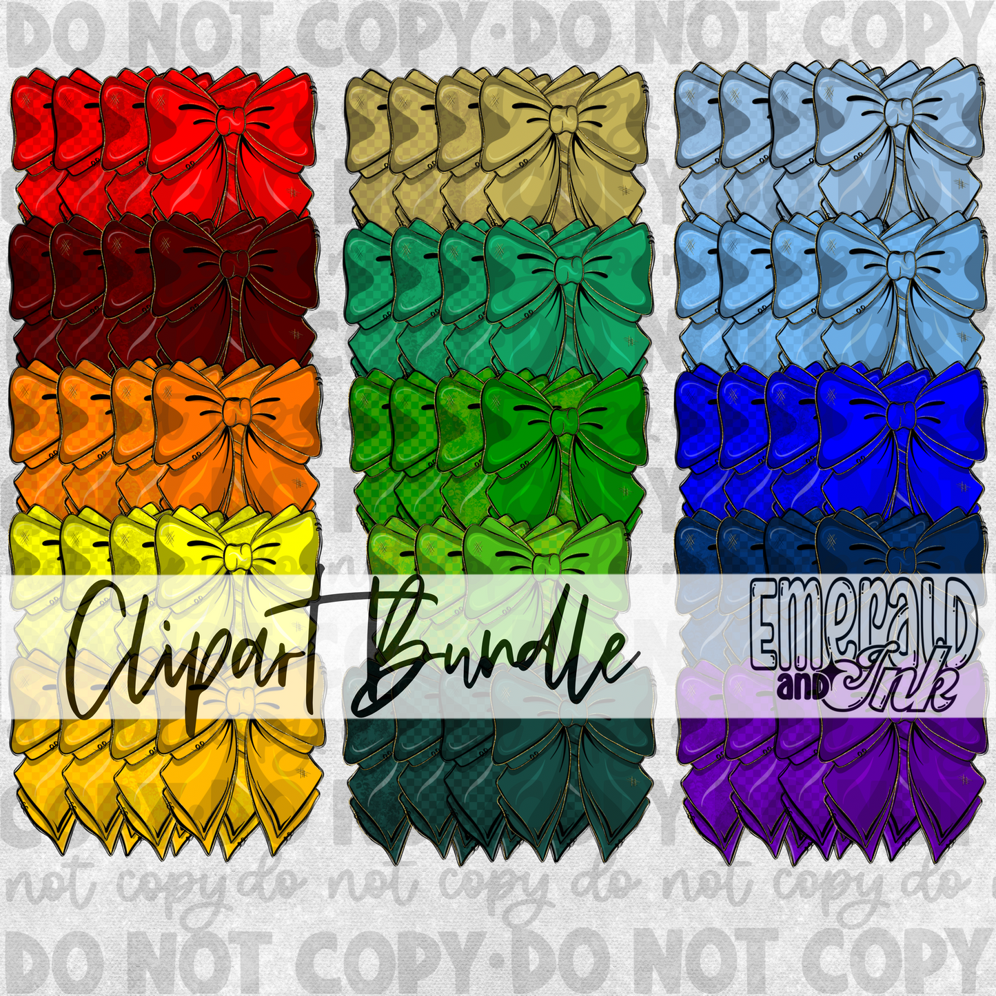 Hand Drawn Doodle Bow Basic Colors Clipart Bundle Digital Download