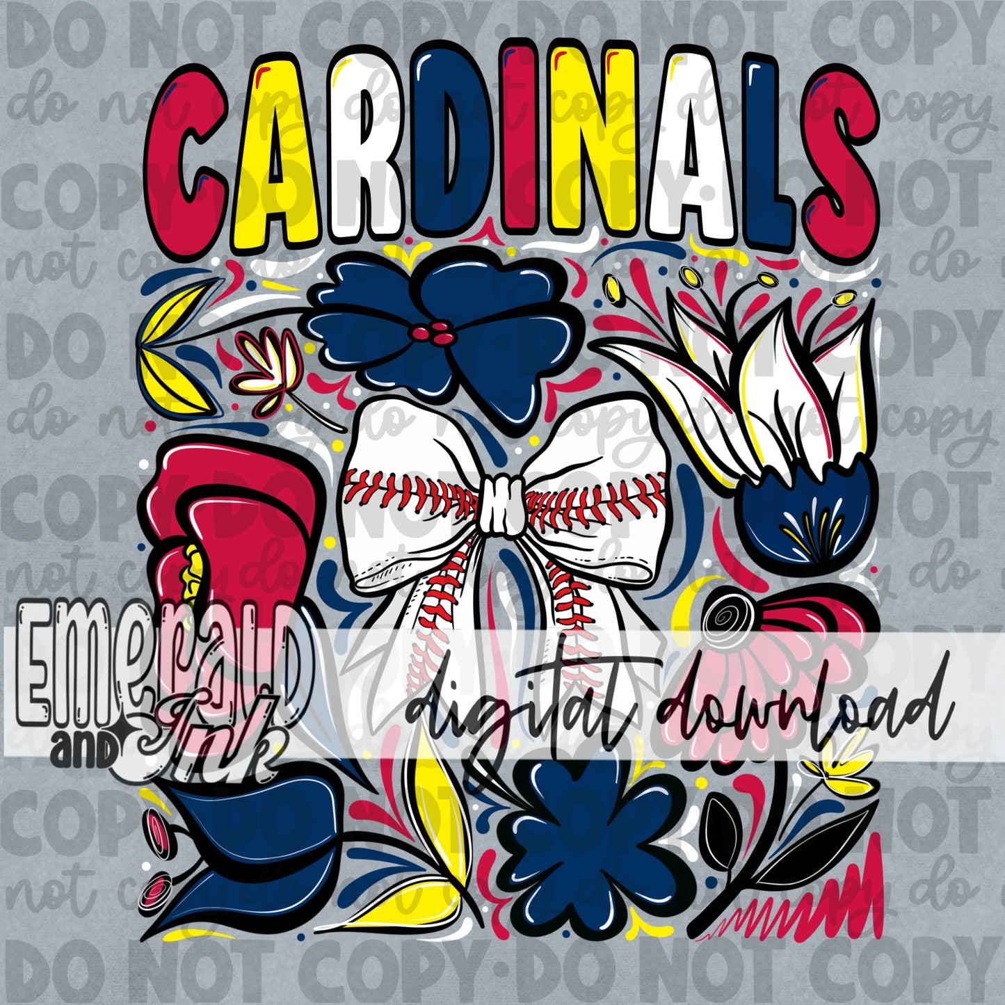 Baseball Team SLC Hand Drawn Flowers Digital Download