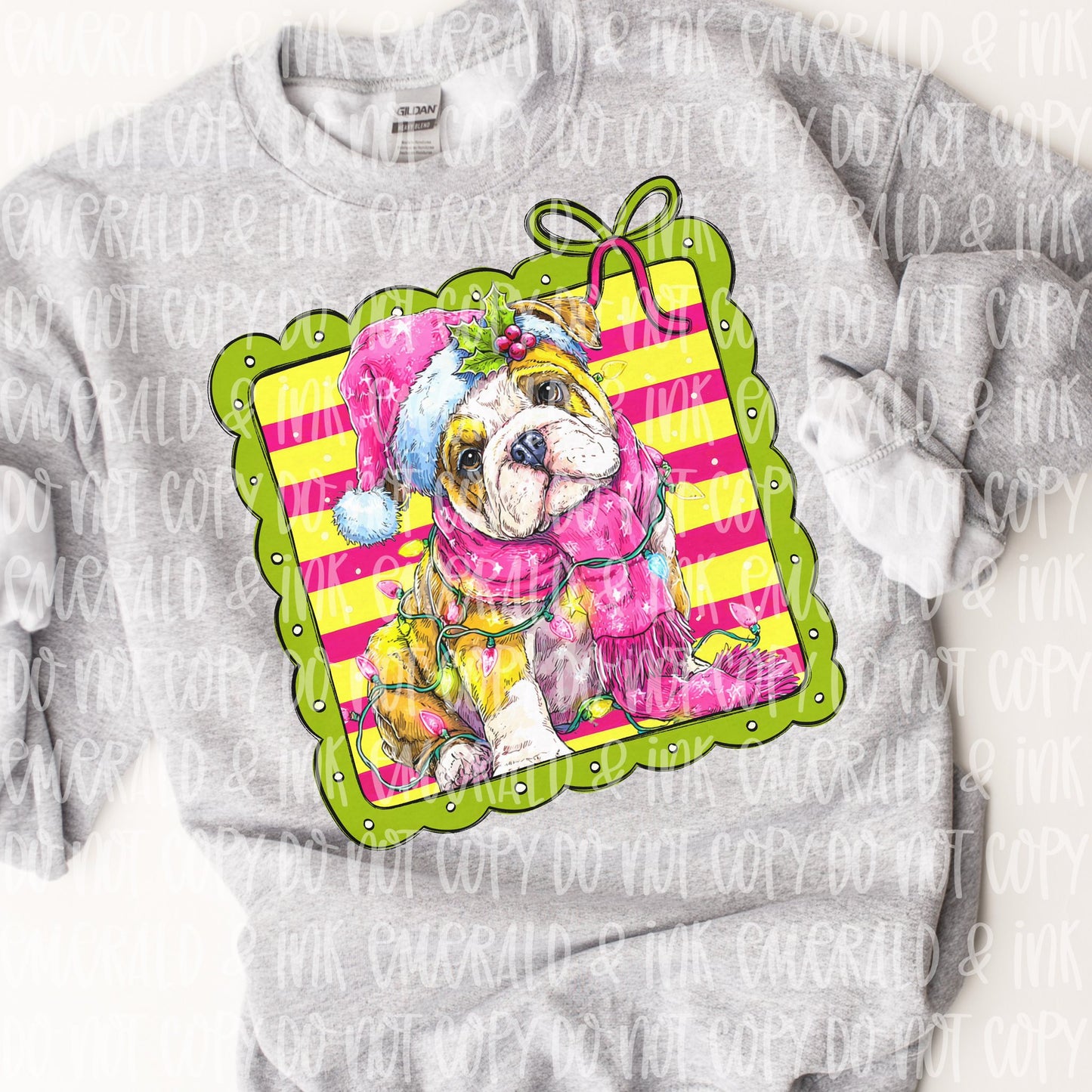 Cute Christmas Bulldog Puppy PNG Download