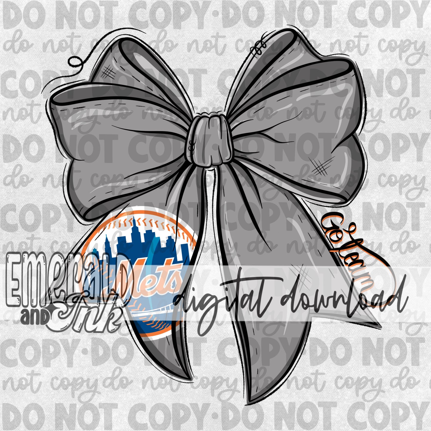 Baseball Team Bow NYM GREY Digital Download