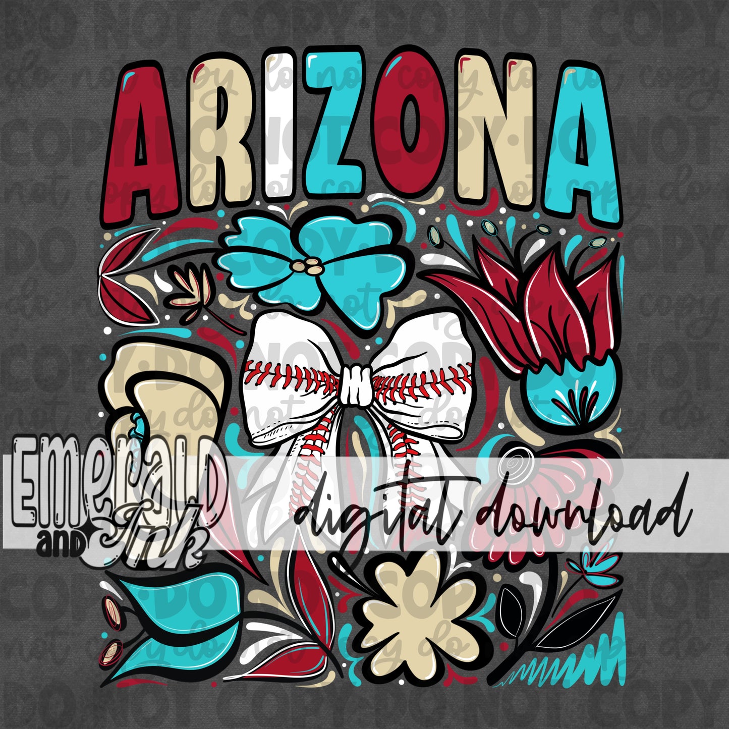 Baseball Team AD Hand Drawn Flowers Digital Download