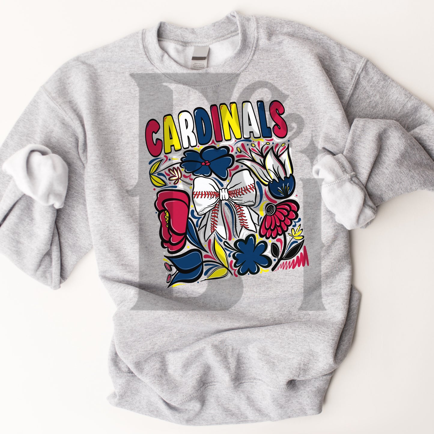 Cardinals Hand Drawn Doodle Flowers Baseball Bow PNG