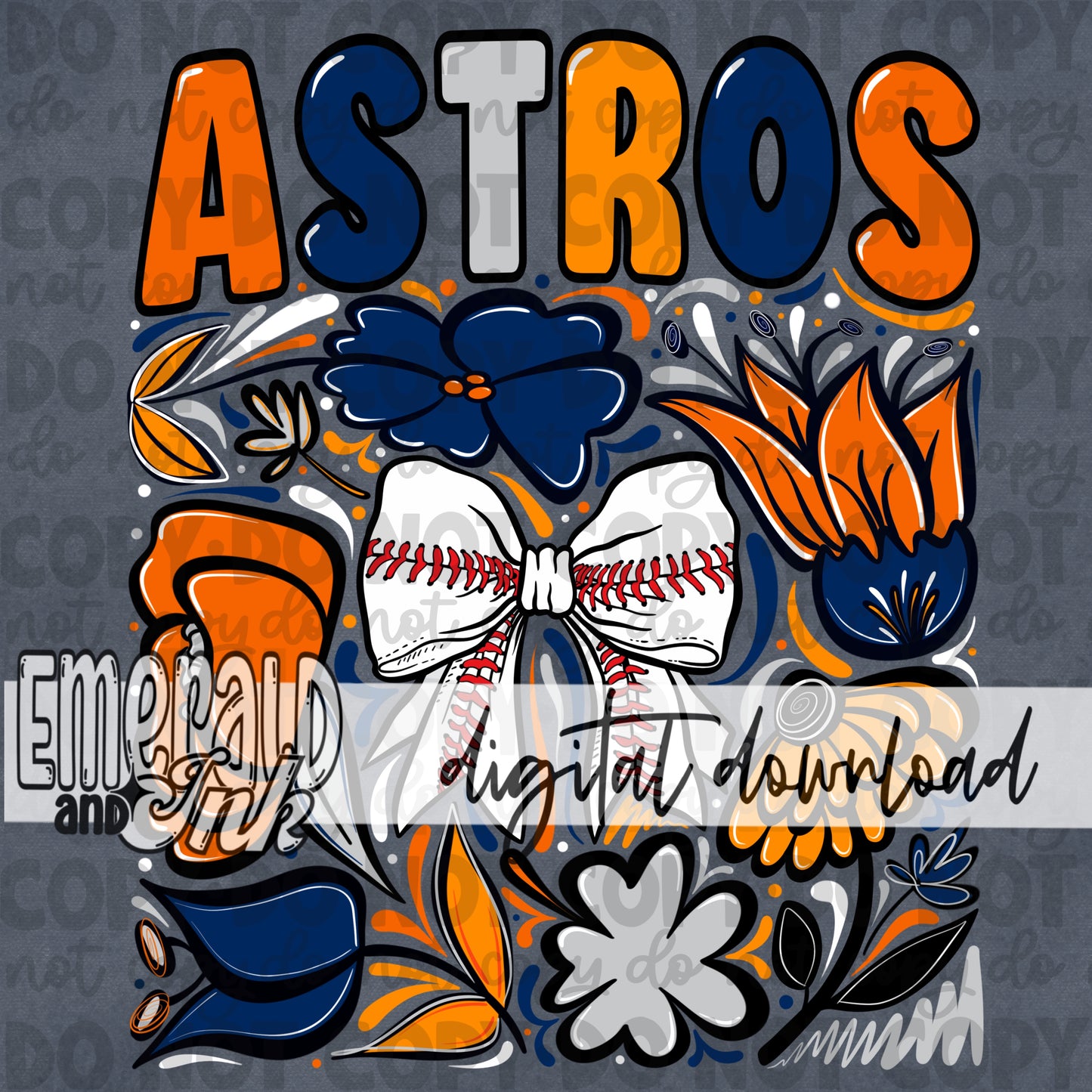 Baseball Team HA Hand Drawn Flowers Digital Download