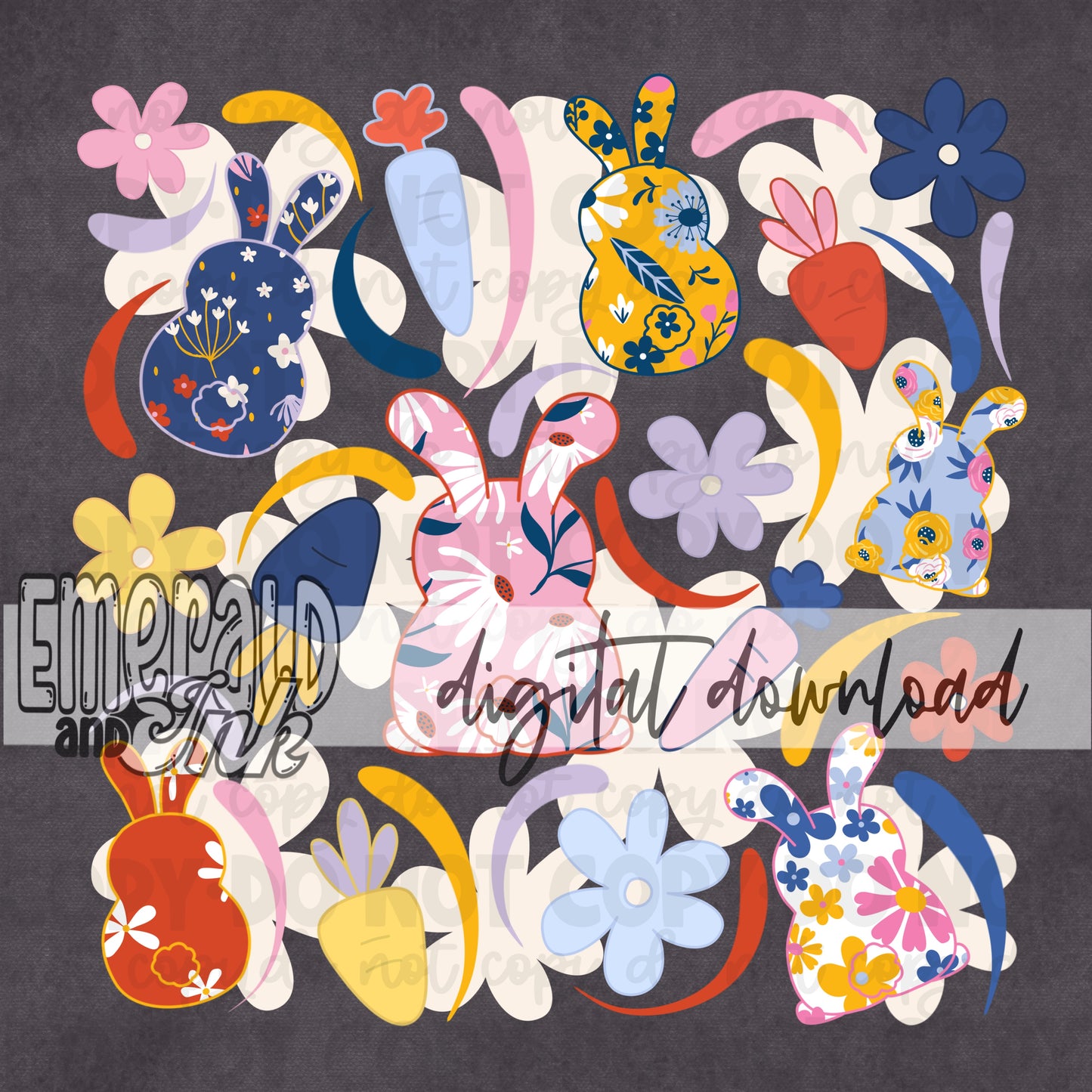 Doodle Easter Bunny Clipart SET Digital Download