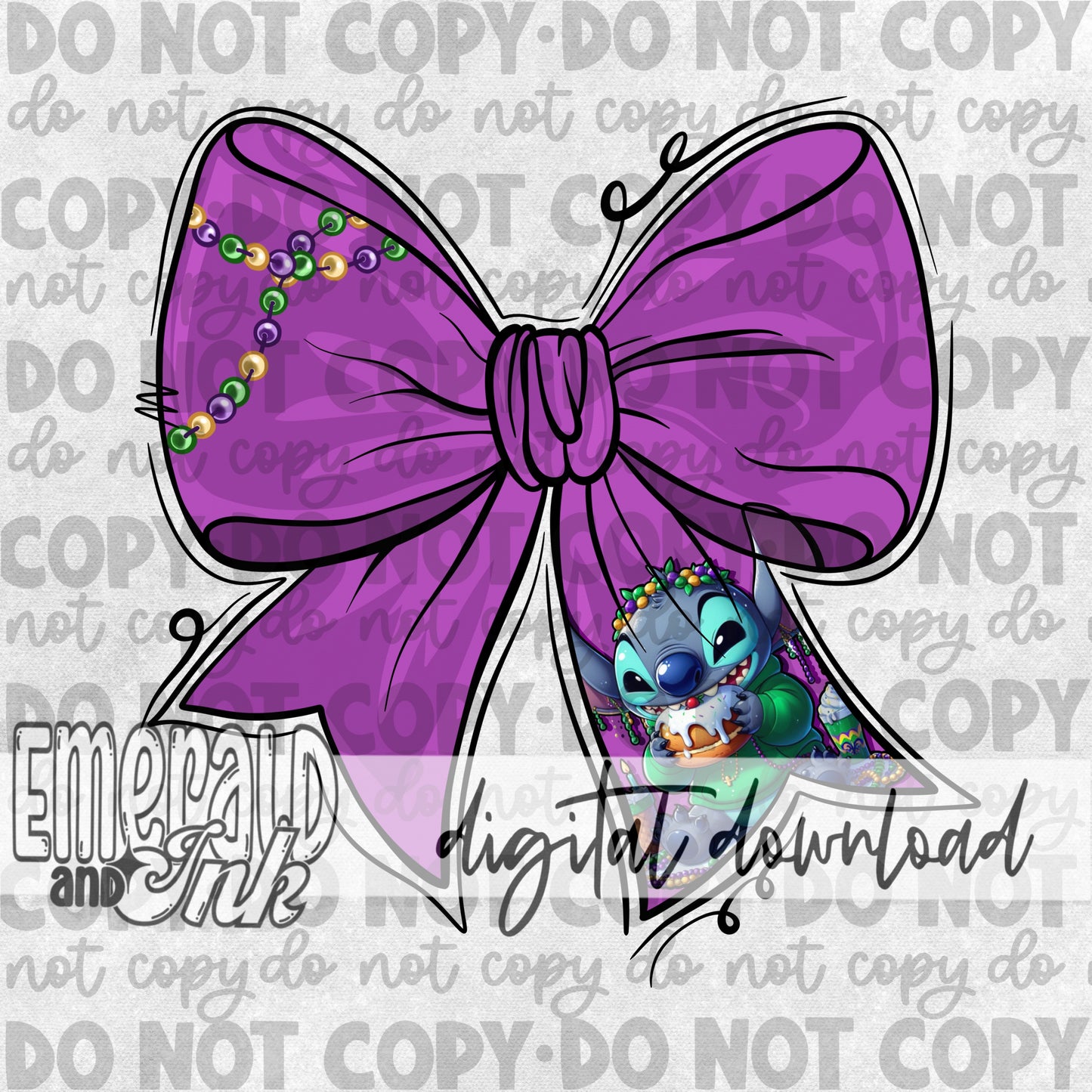 Mardi Gras Blue Alien Bow Digital Download