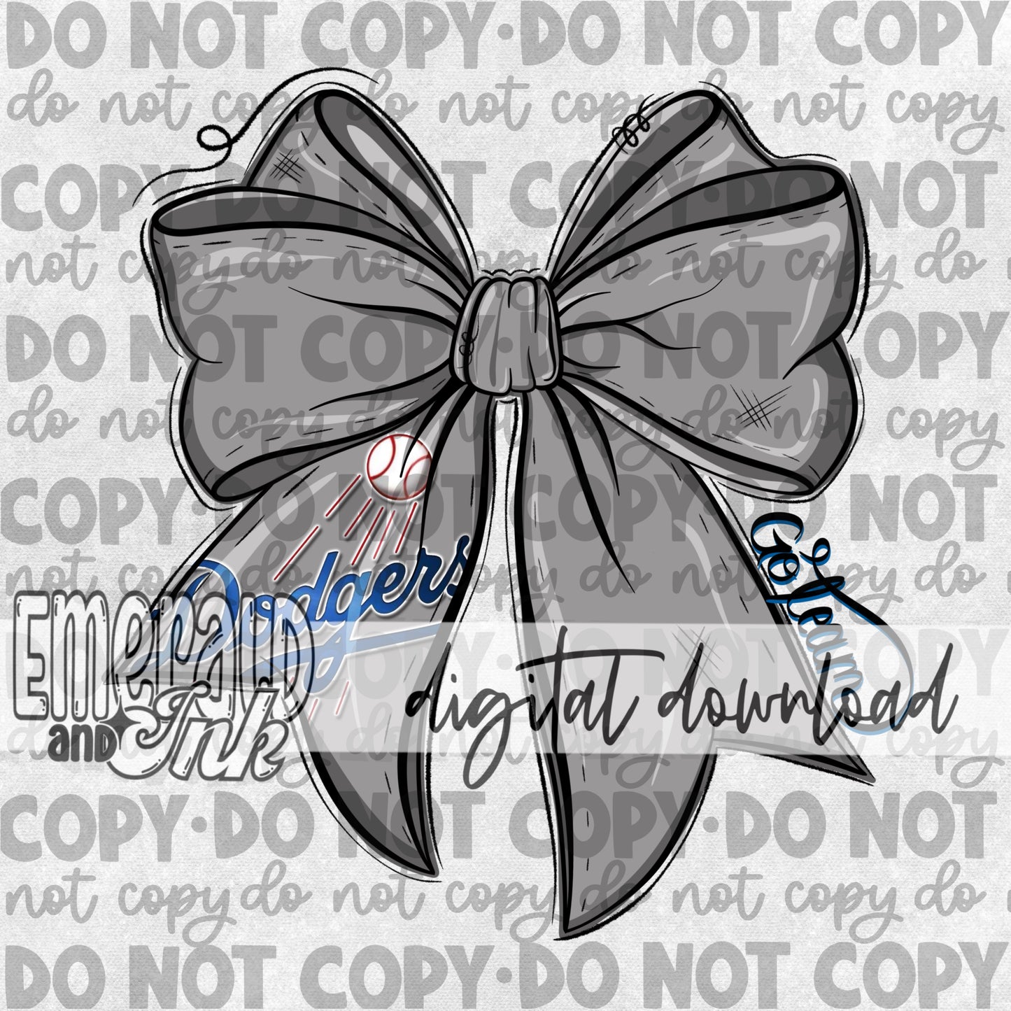 Baseball Team Bow LAD GREY Digital Download