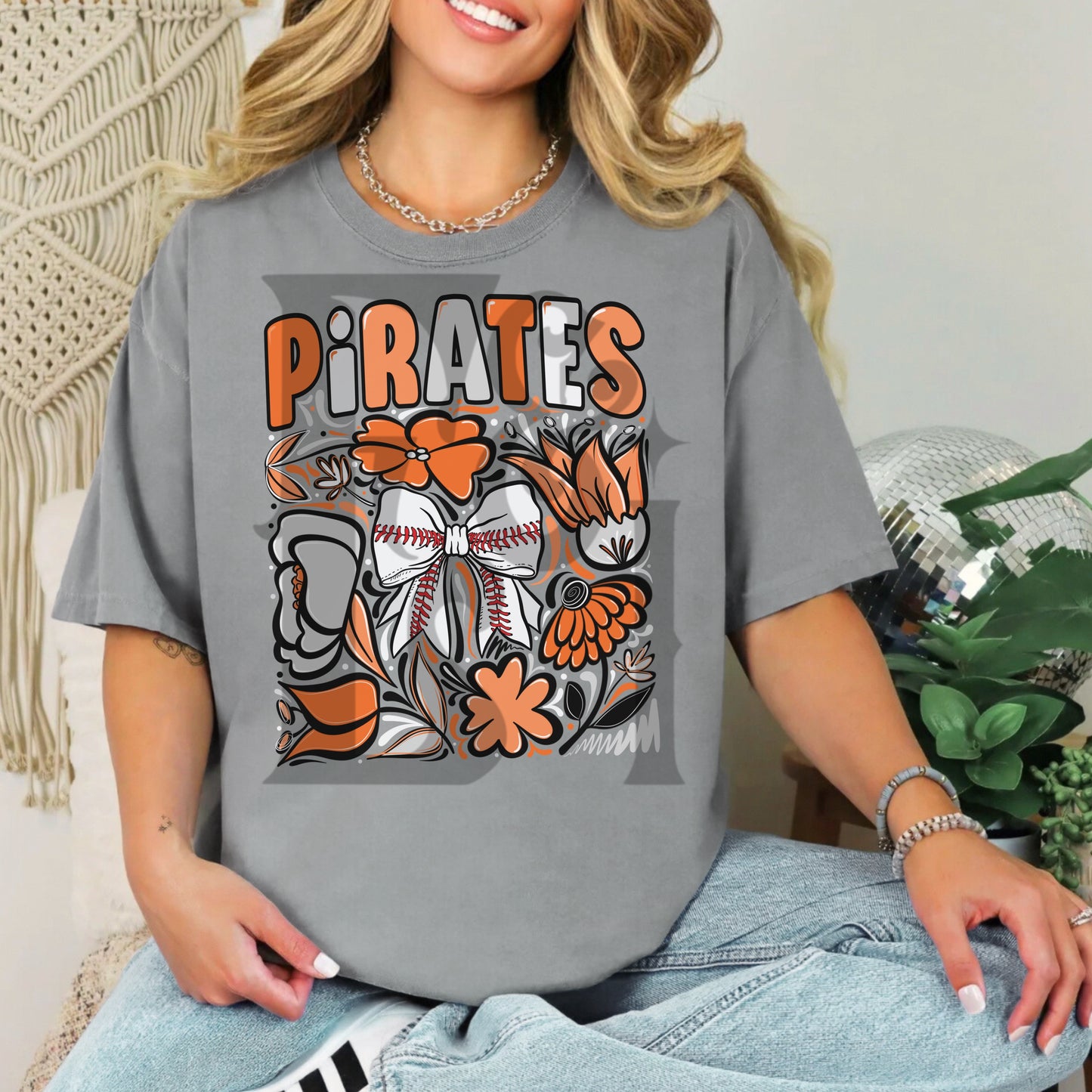 Pirates Hand Drawn Doodle Flowers Baseball Bow PNG