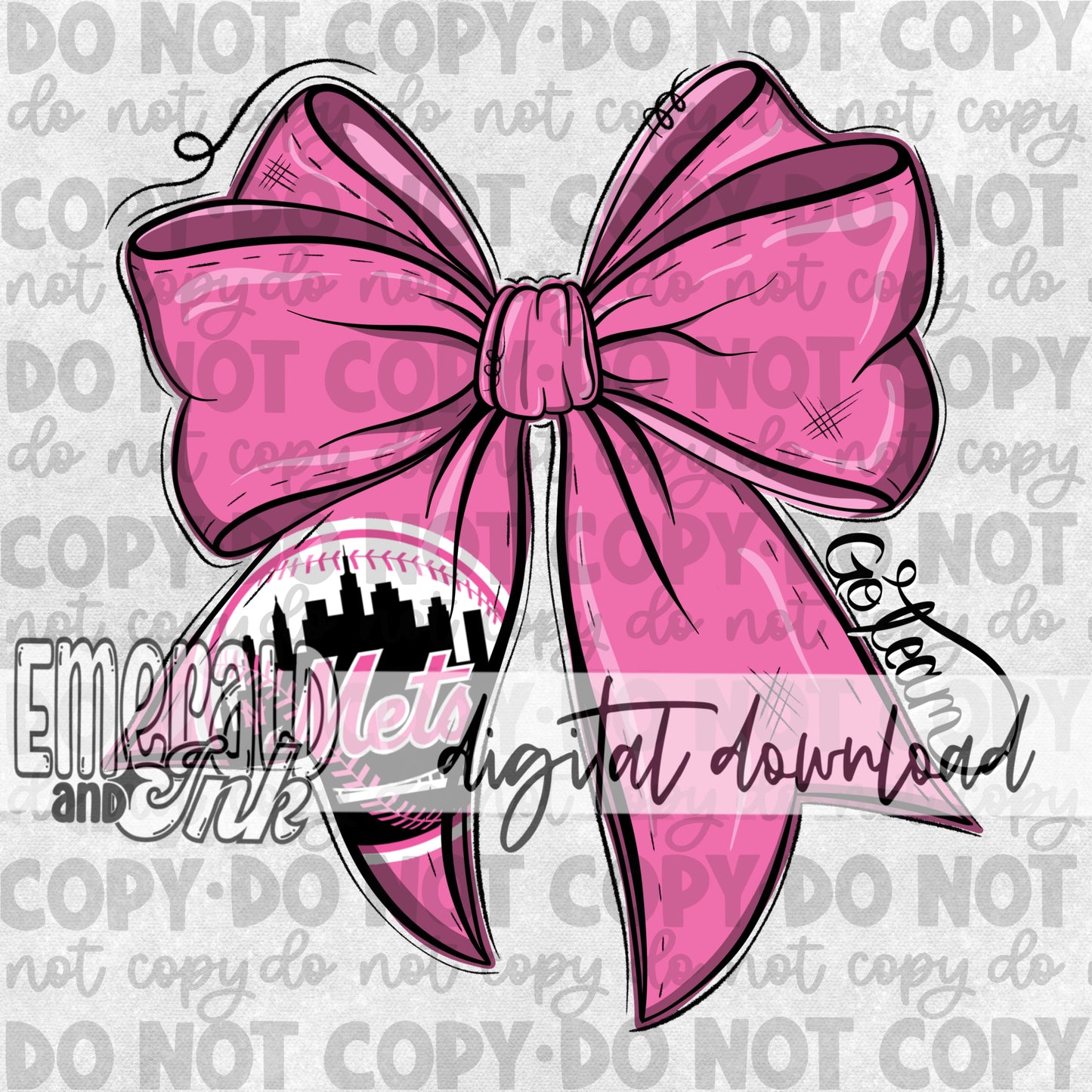 Baseball Team Bow NYM PINK Digital Download
