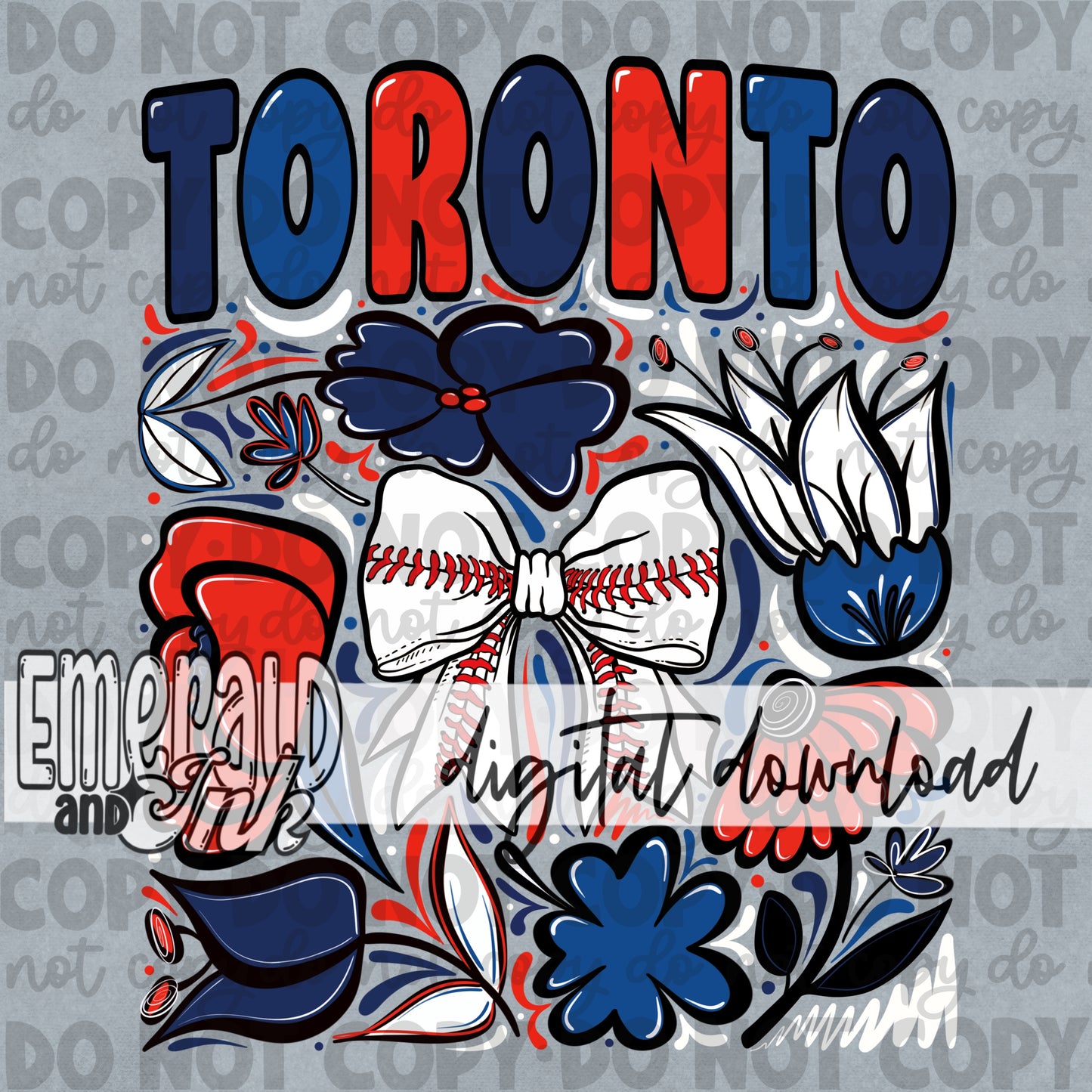 Baseball Team TBJ Hand Drawn Flowers Digital Download