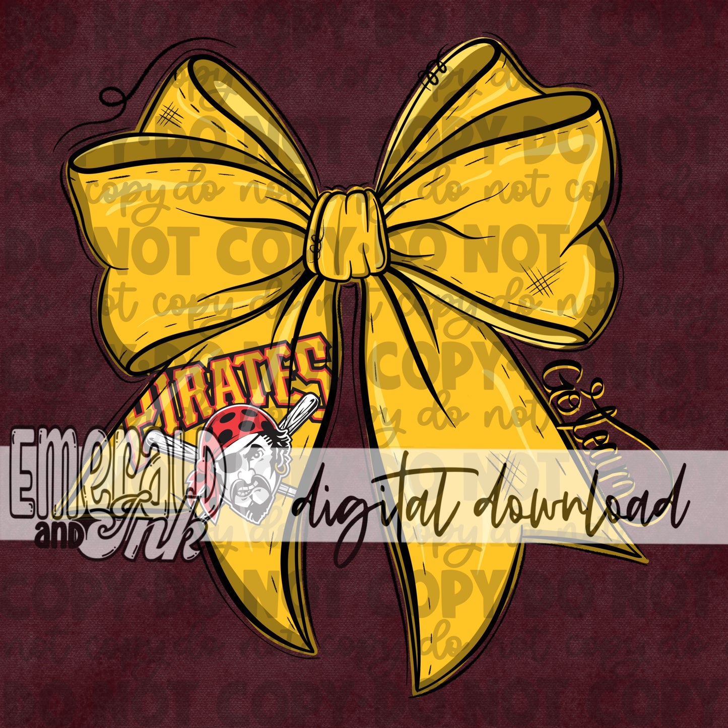 Baseball Team Bow PP Yellow Digital Download