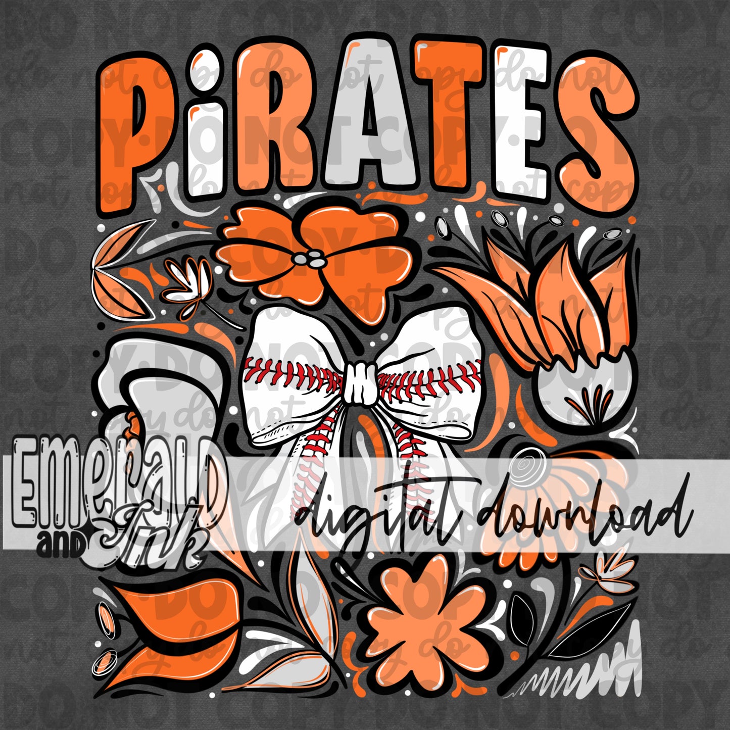 Baseball Team PP Hand Drawn Flowers Digital Download