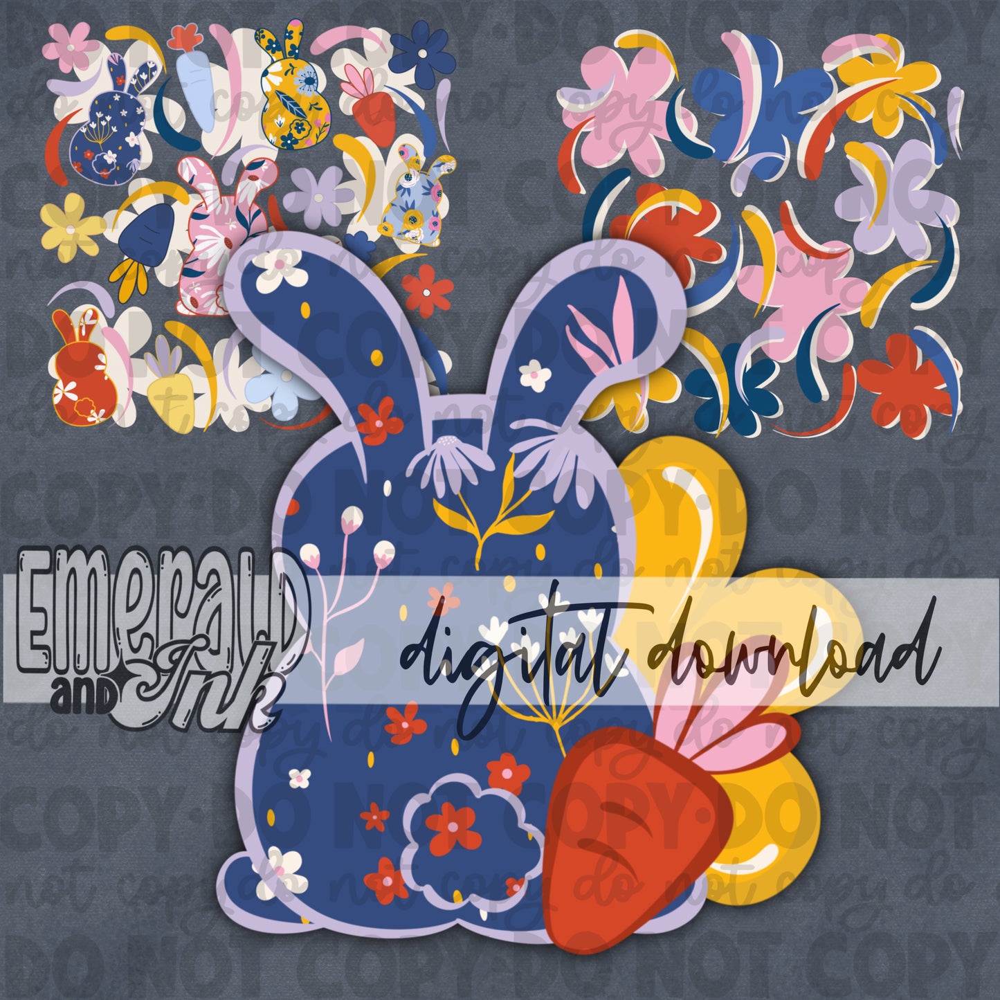 Doodle Easter Bunny Clipart SET Digital Download