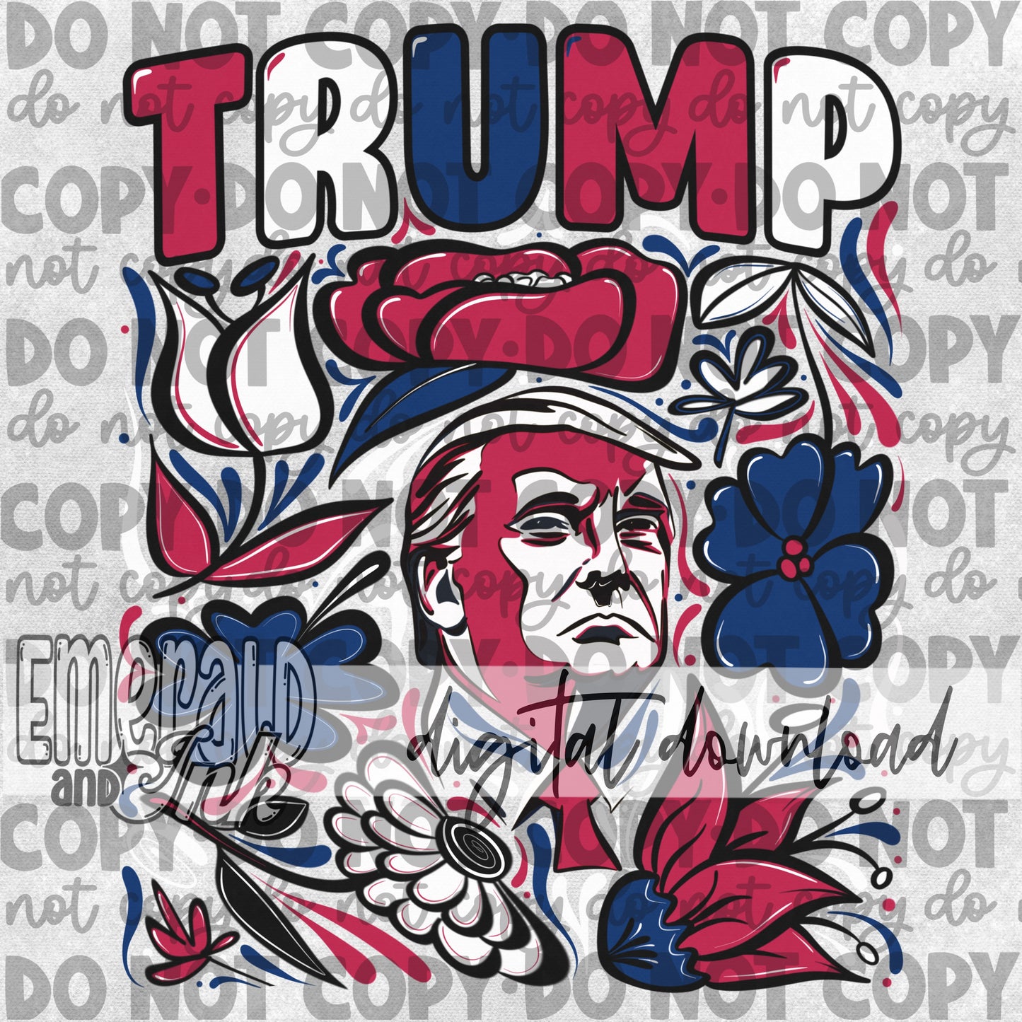 Hand-drawn Doodle Flowers TRUMP Digital Download