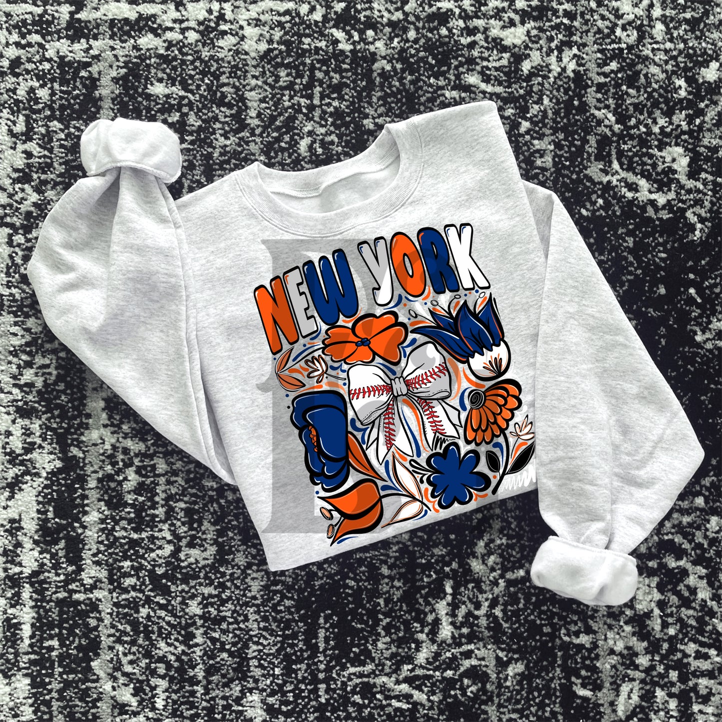 Mets Hand Drawn Doodle Flowers Baseball Bow PNG
