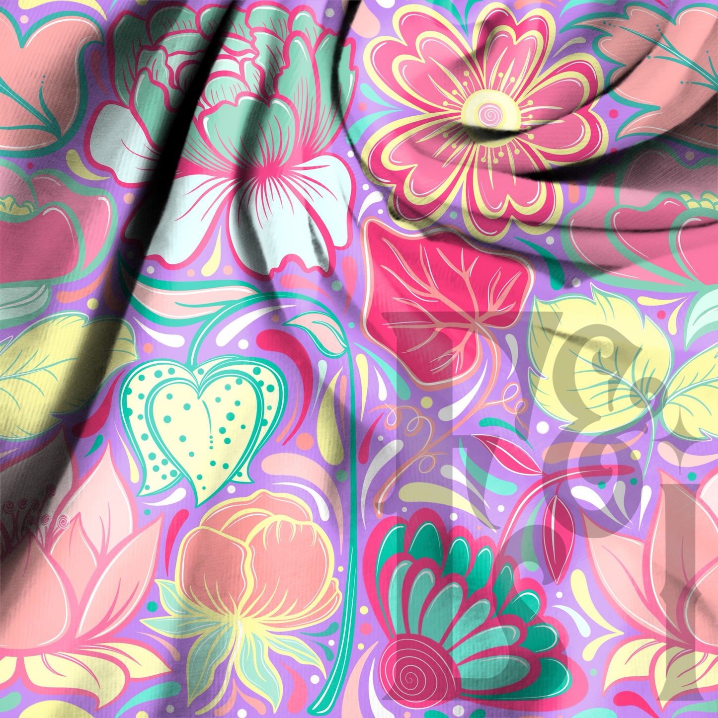 Hand Drawn Doodle Flowers Bright Lilac SEAMLESS Digital Download