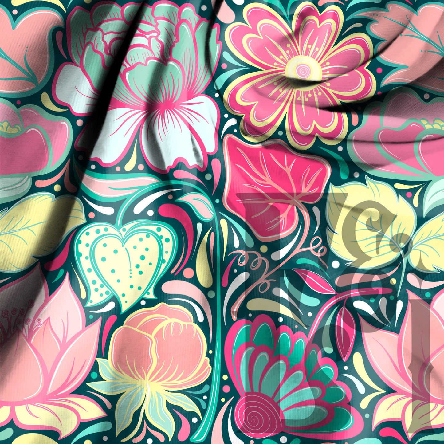 Hand Drawn Doodle Flowers Emerald SEAMLESS Digital Download