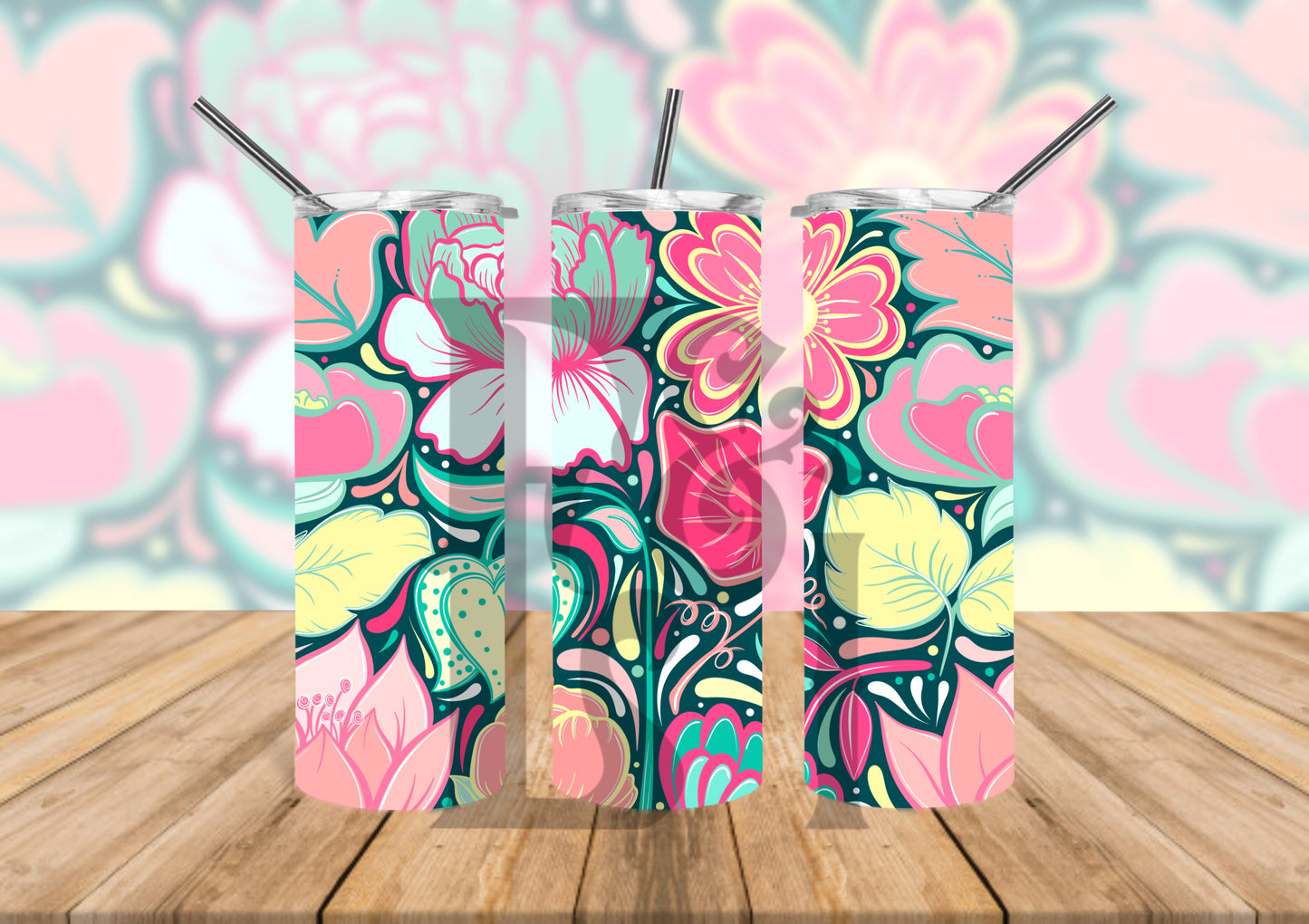Hand Drawn Doodle Flowers Emerald SEAMLESS Digital Download