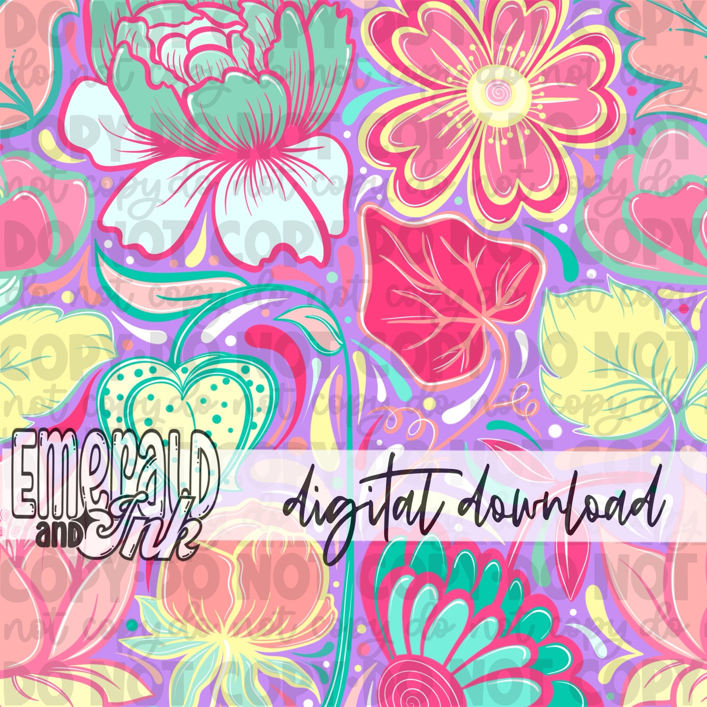 Hand Drawn Doodle Flowers Bright Lilac SEAMLESS Digital Download