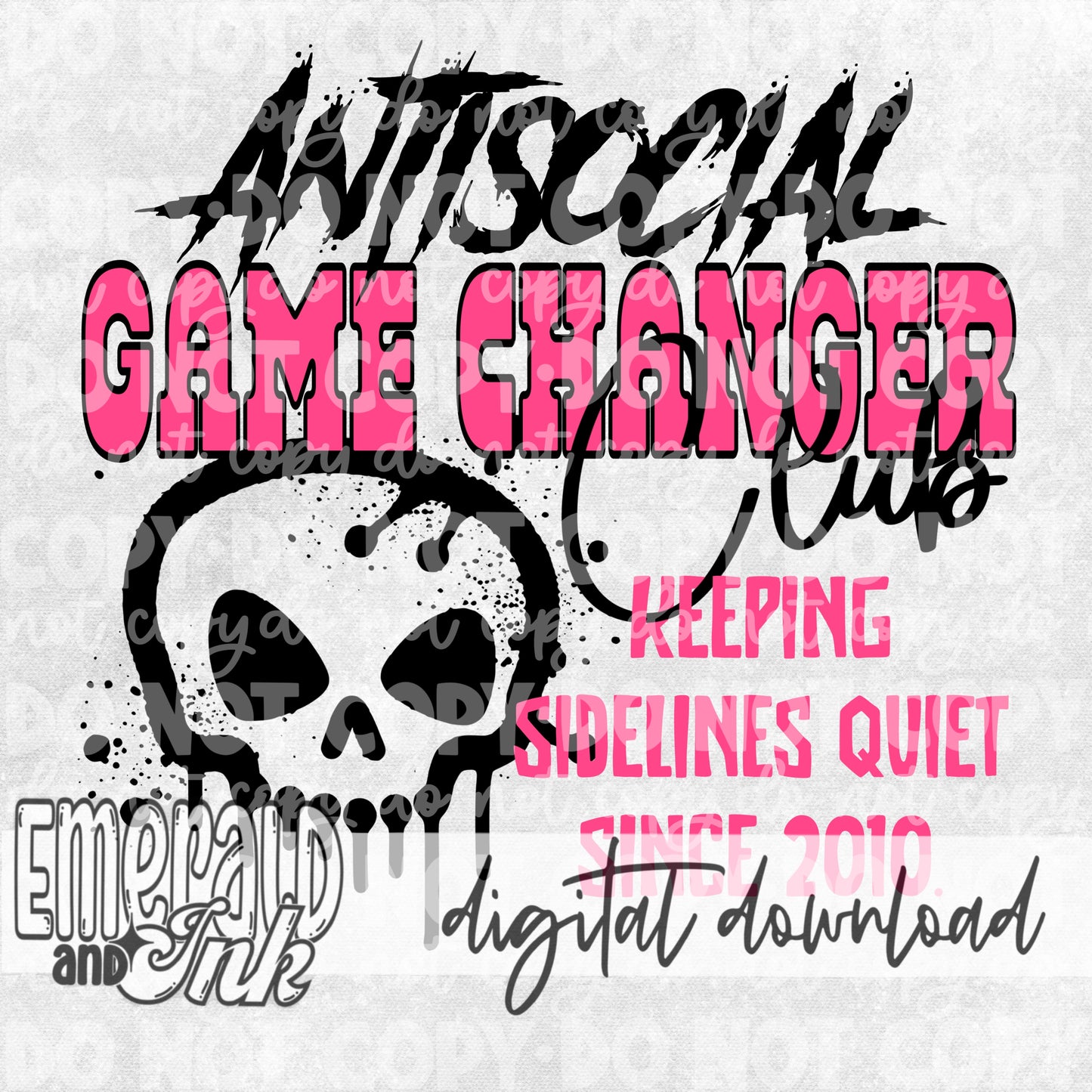 Antisocial Game Changer Club (splatter skull) - PNG Digital Download