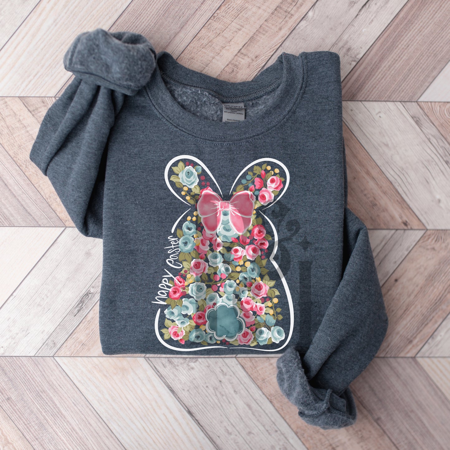Happy Easter Hand Drawn Floral Bunny Digital Download