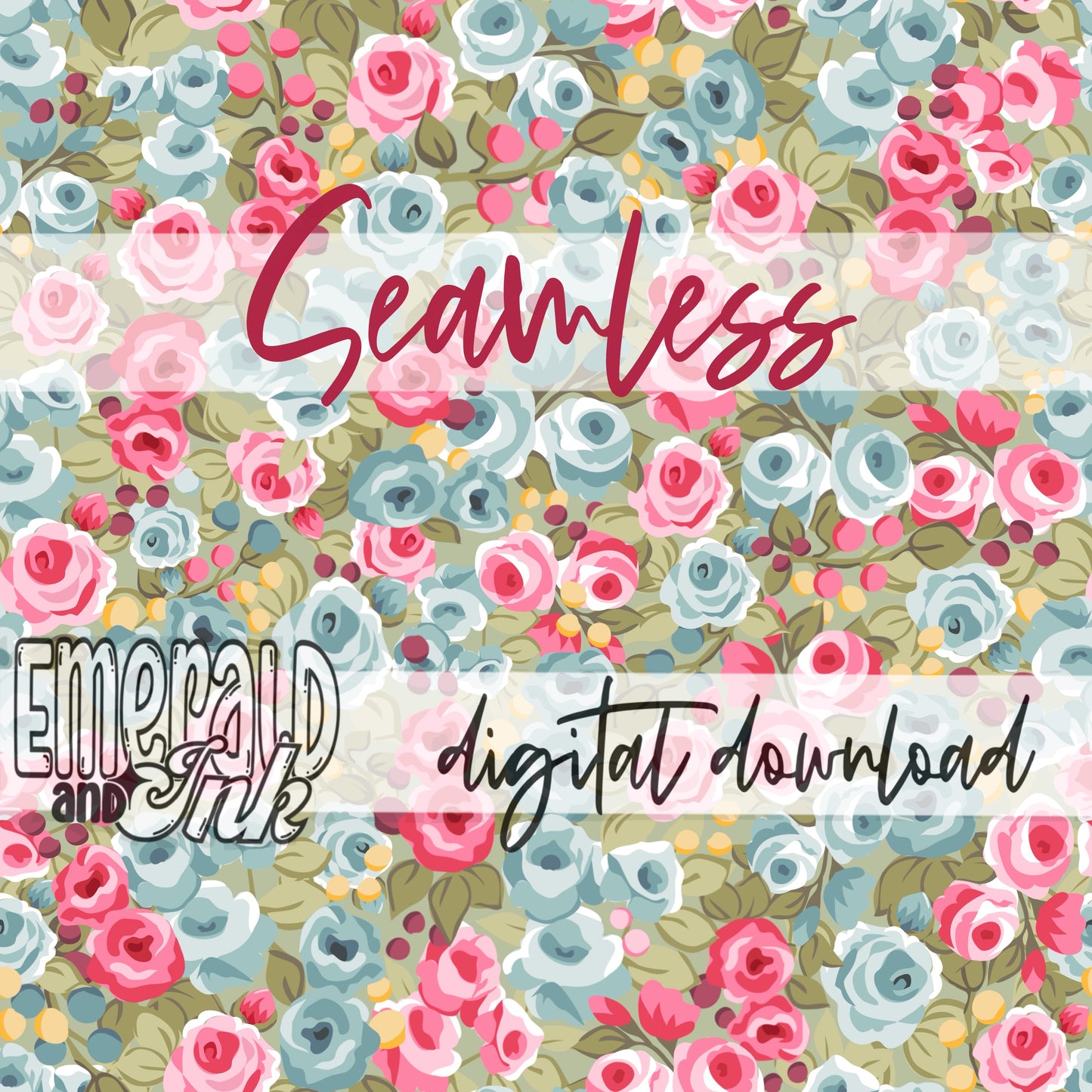 Hand Drawn Doodle Roses (Green) SEAMLESS Digital Download