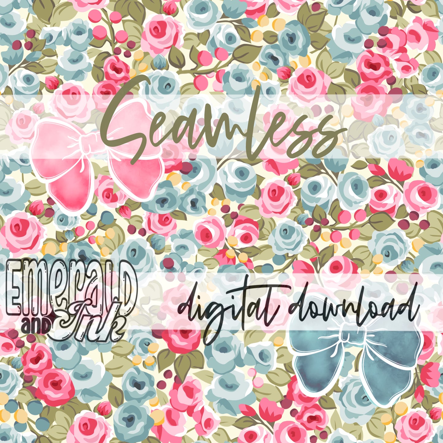 Hand Drawn Doodle Roses (Yellow w/ Bows) SEAMLESS Digital Download