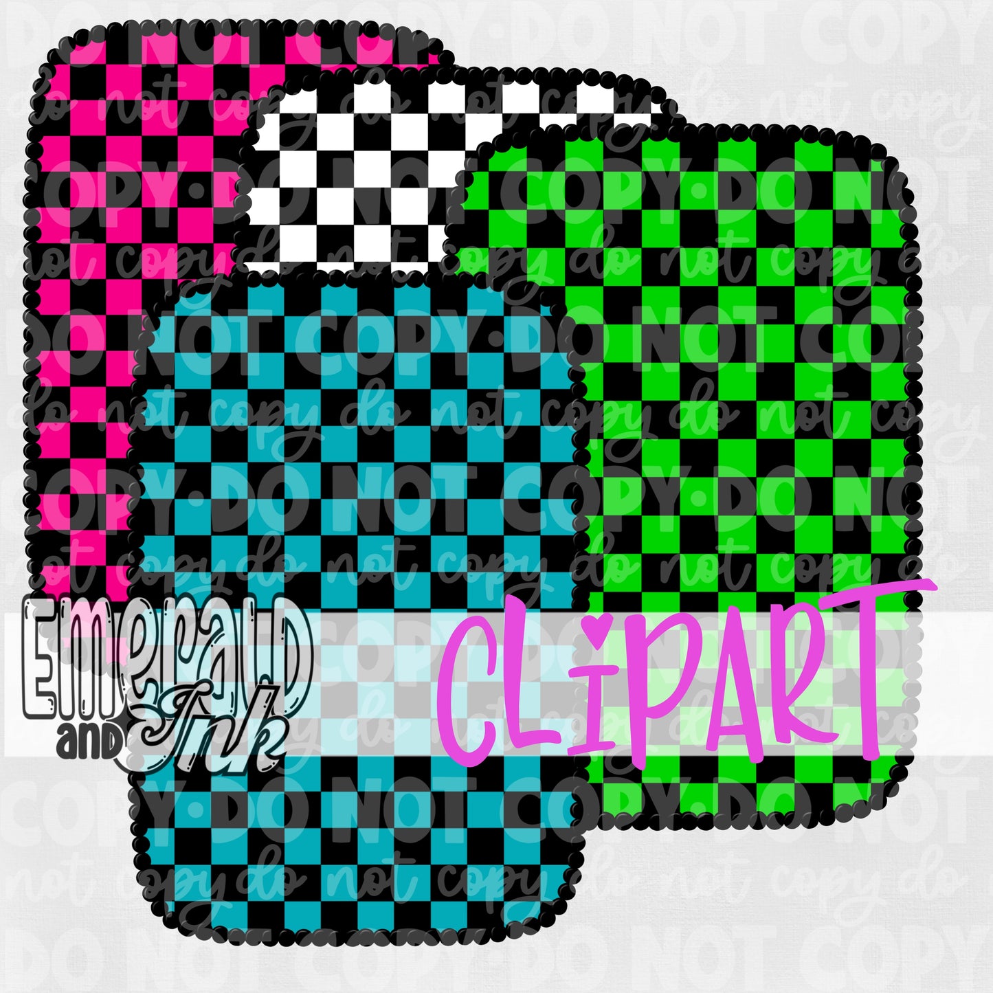 Checkered Bead Frame Edgy Western Style Cliparts - Digital Download
