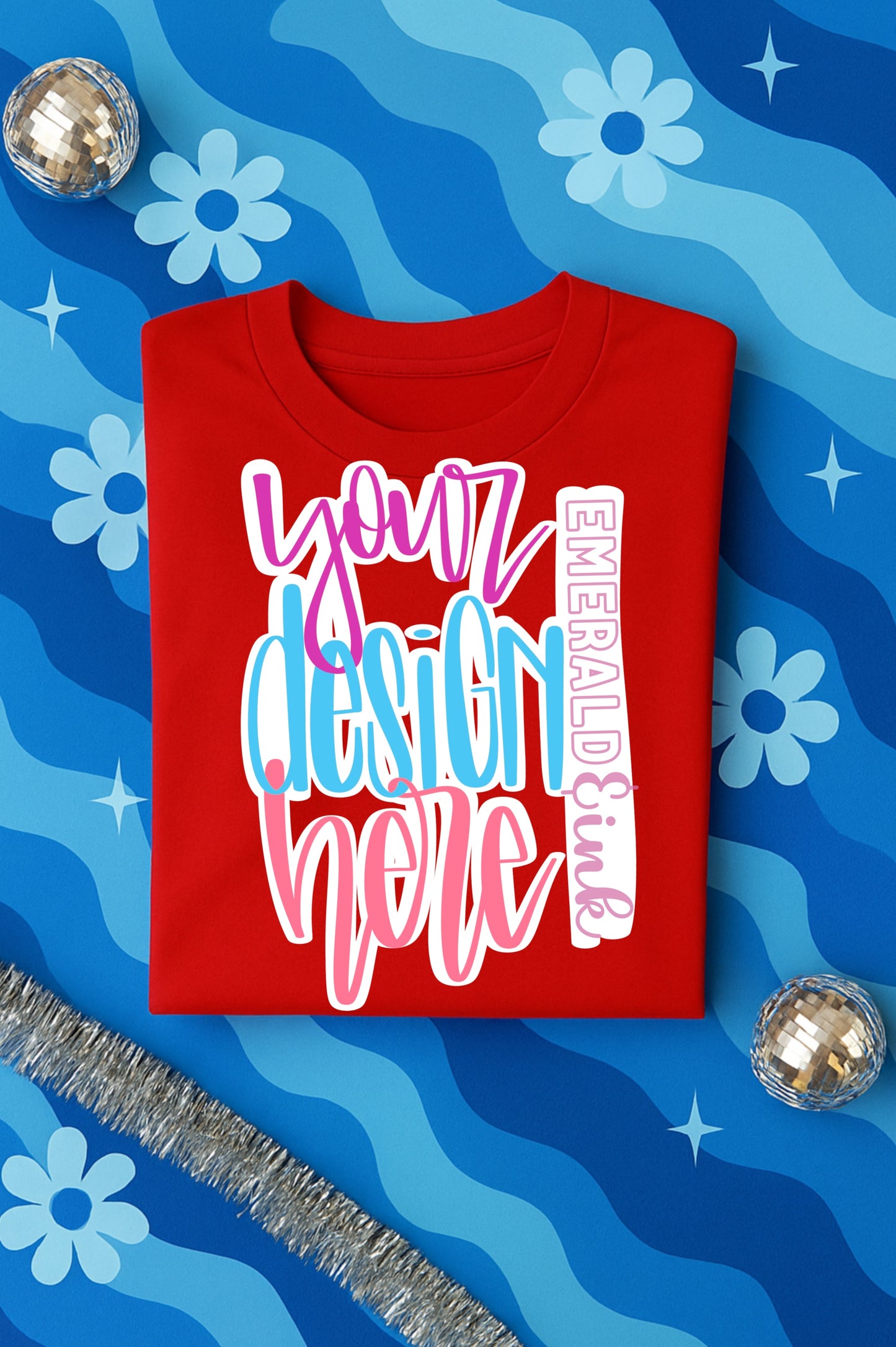 Retro Patriotic Red Folded T-Shirt Tee Flat Lay Mock Up
