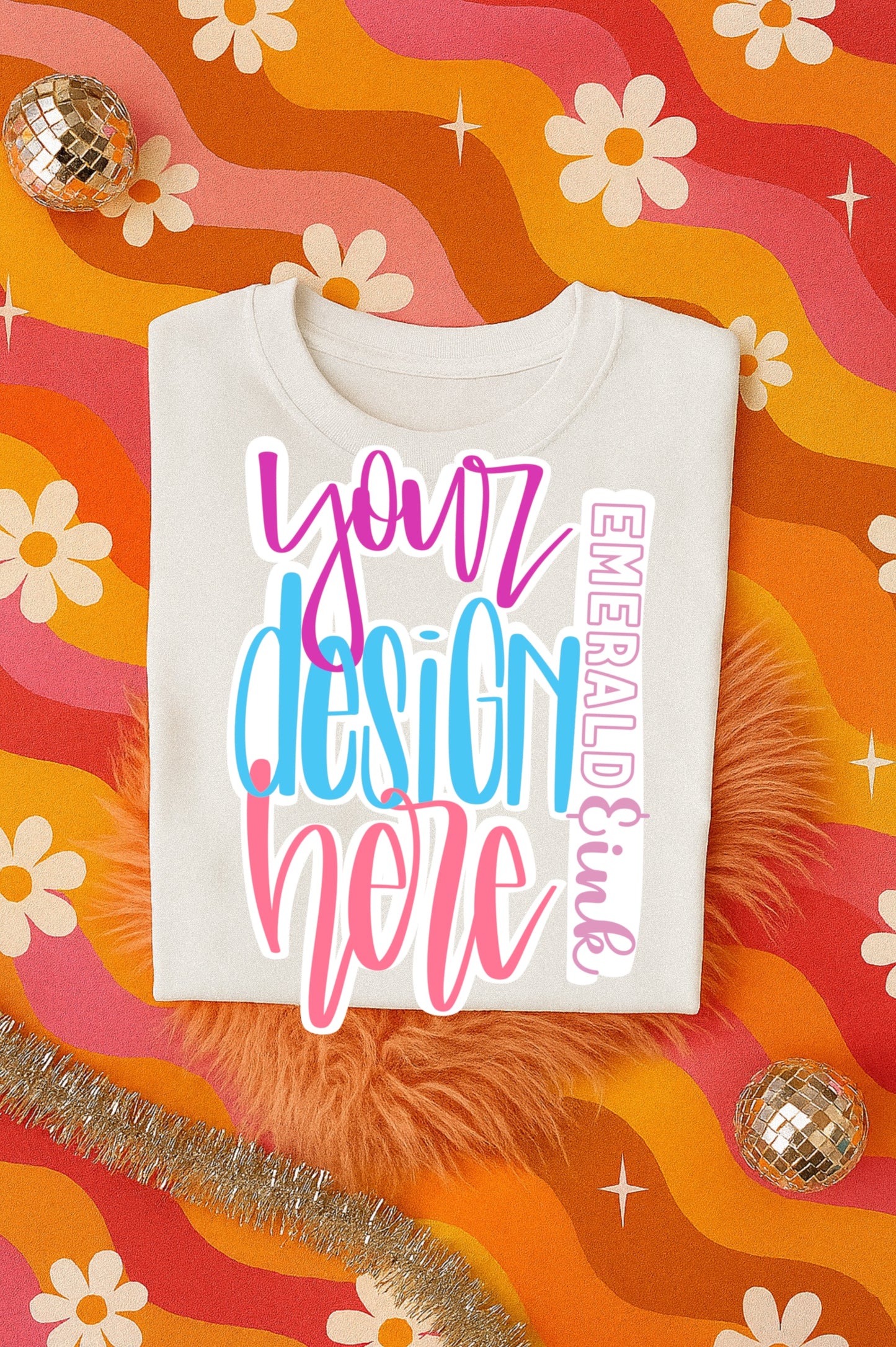 Retro White Folded T-Shirt Tee Flat Lay Mock Up