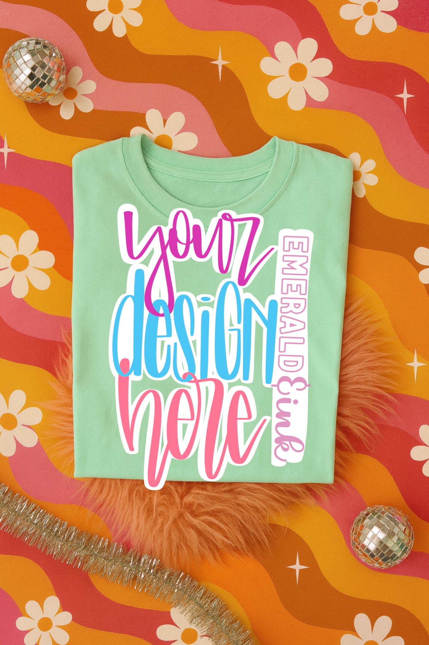 Retro Mint Folded T-Shirt Tee Flat Lay Mock Up