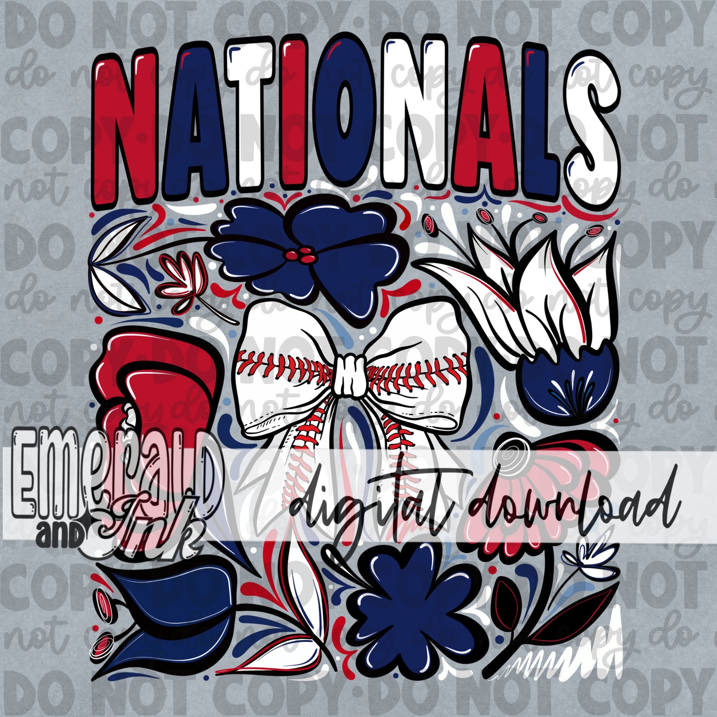 Baseball Team WN Hand Drawn Flowers Digital Download