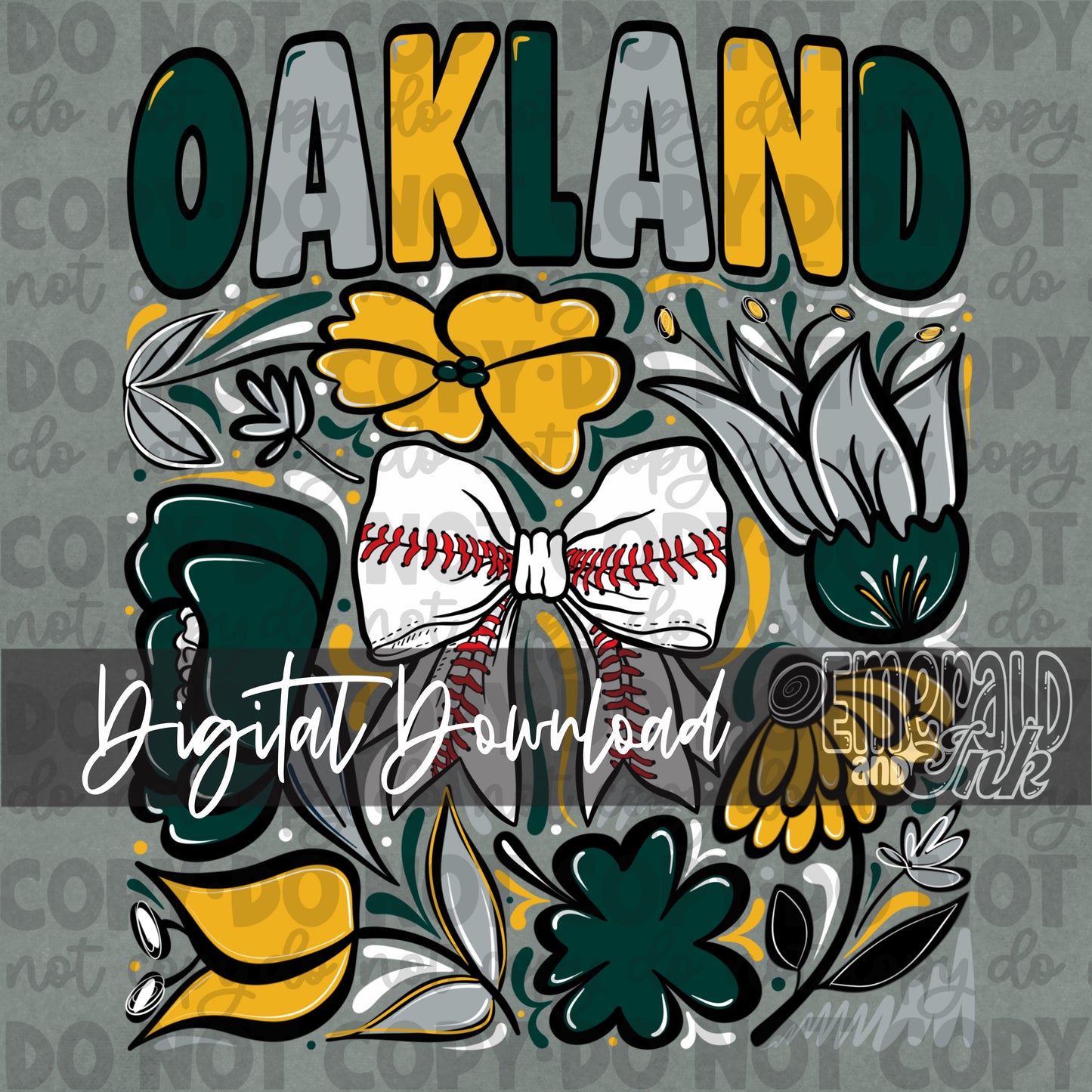 Baseball Team OA Hand Drawn Flowers Digital Download
