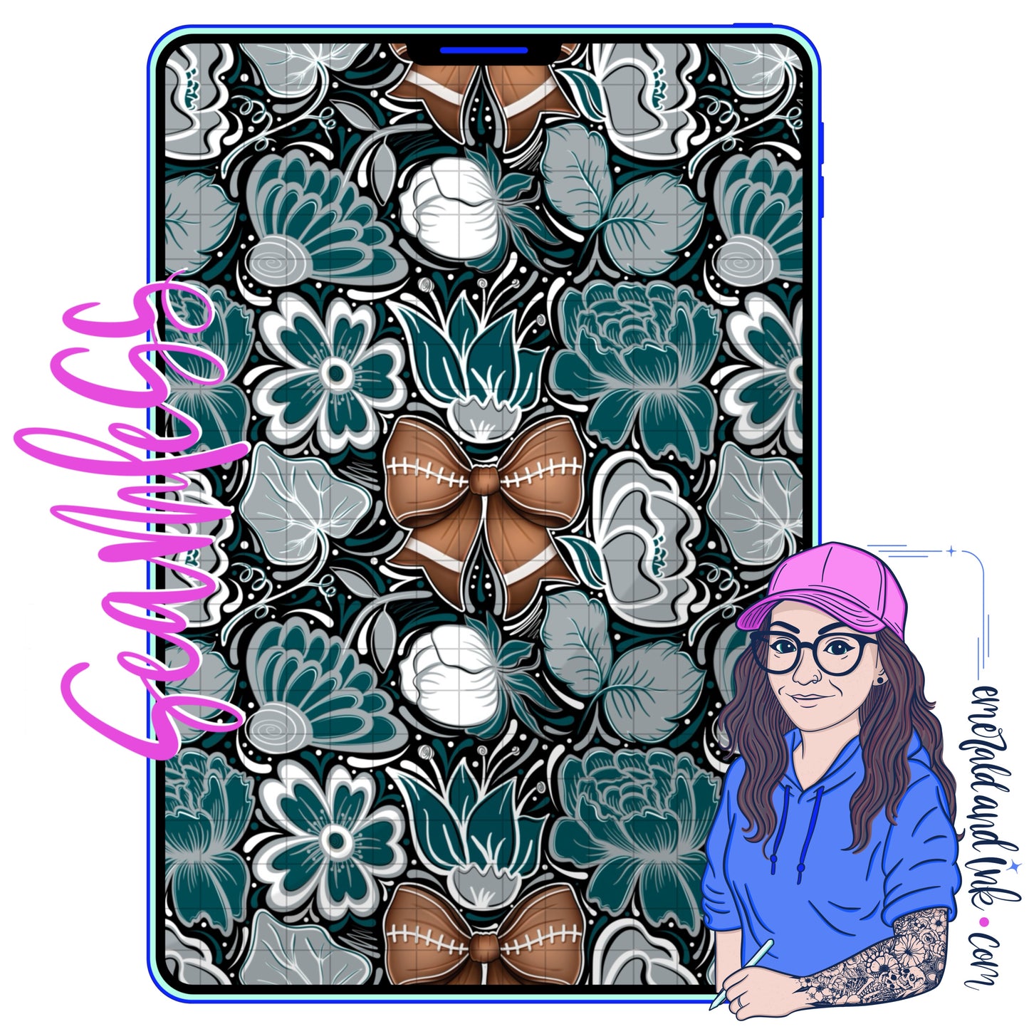 Football Doodle Flower Team Color Seamless (Philly) - JPEG Digital Download