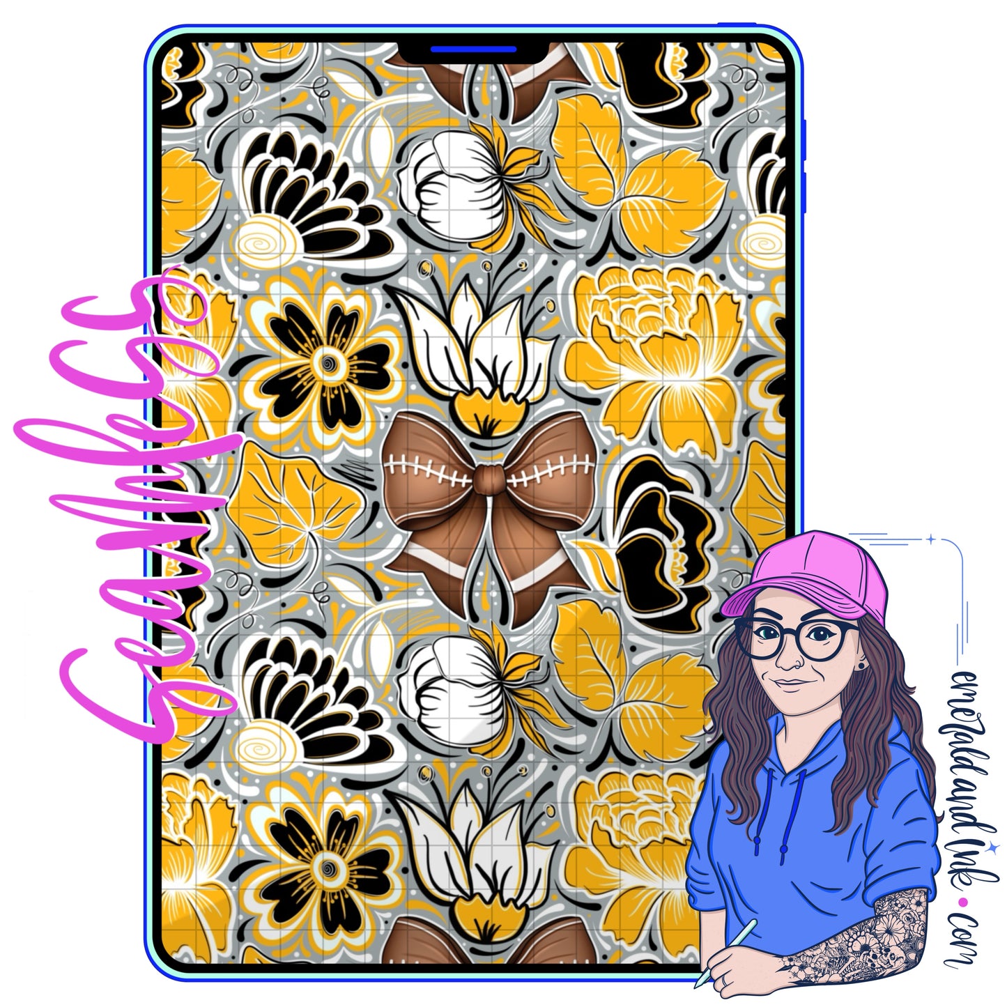 Football Doodle Flower Team Color Seamless (Pitts) - JPEG Digital Download
