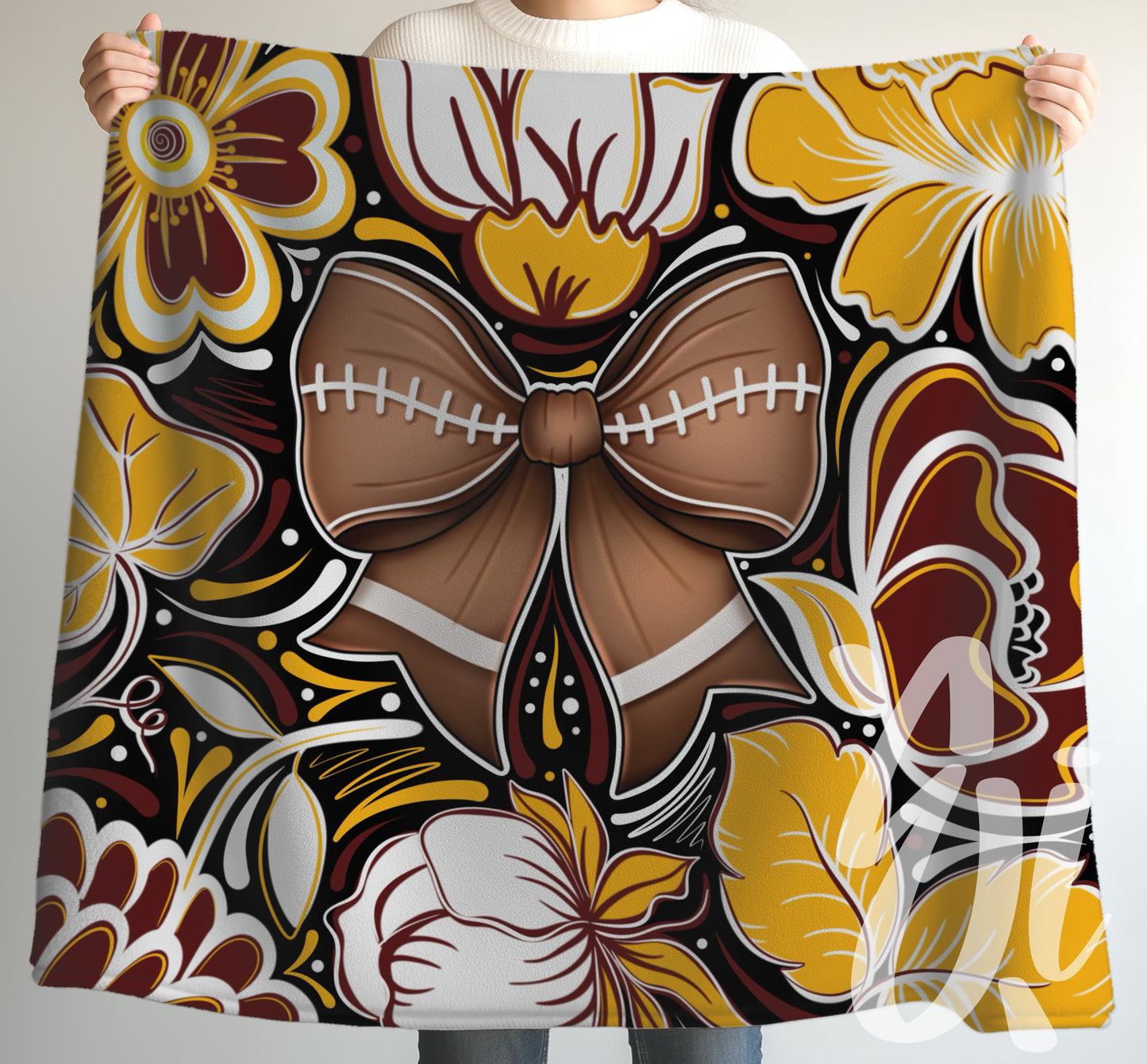 Team Colors Football Bow Cozy Throw Blanket - Multiple Sizes Available