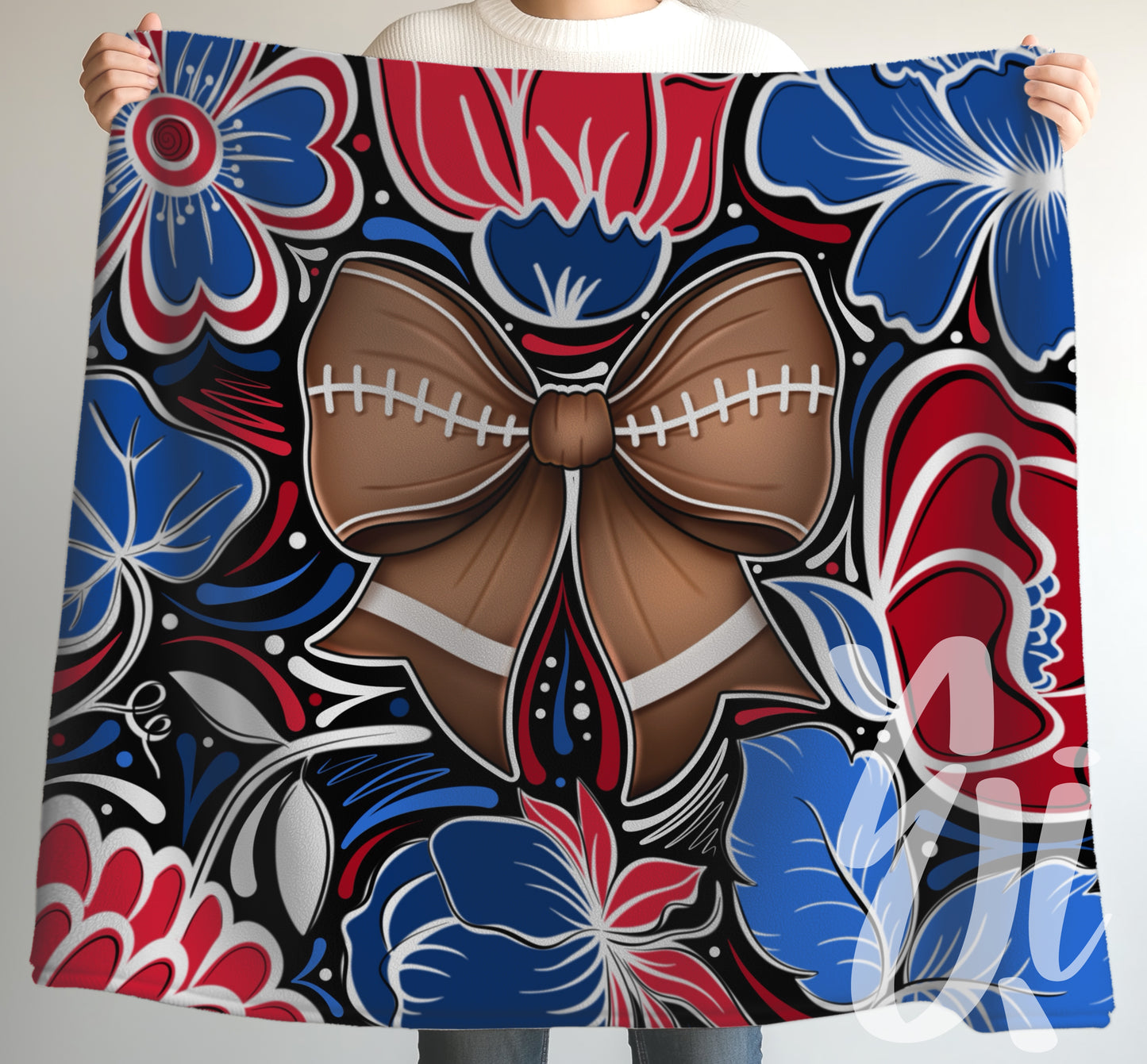 Team Colors Football Bow Cozy Throw Blanket - Multiple Sizes Available