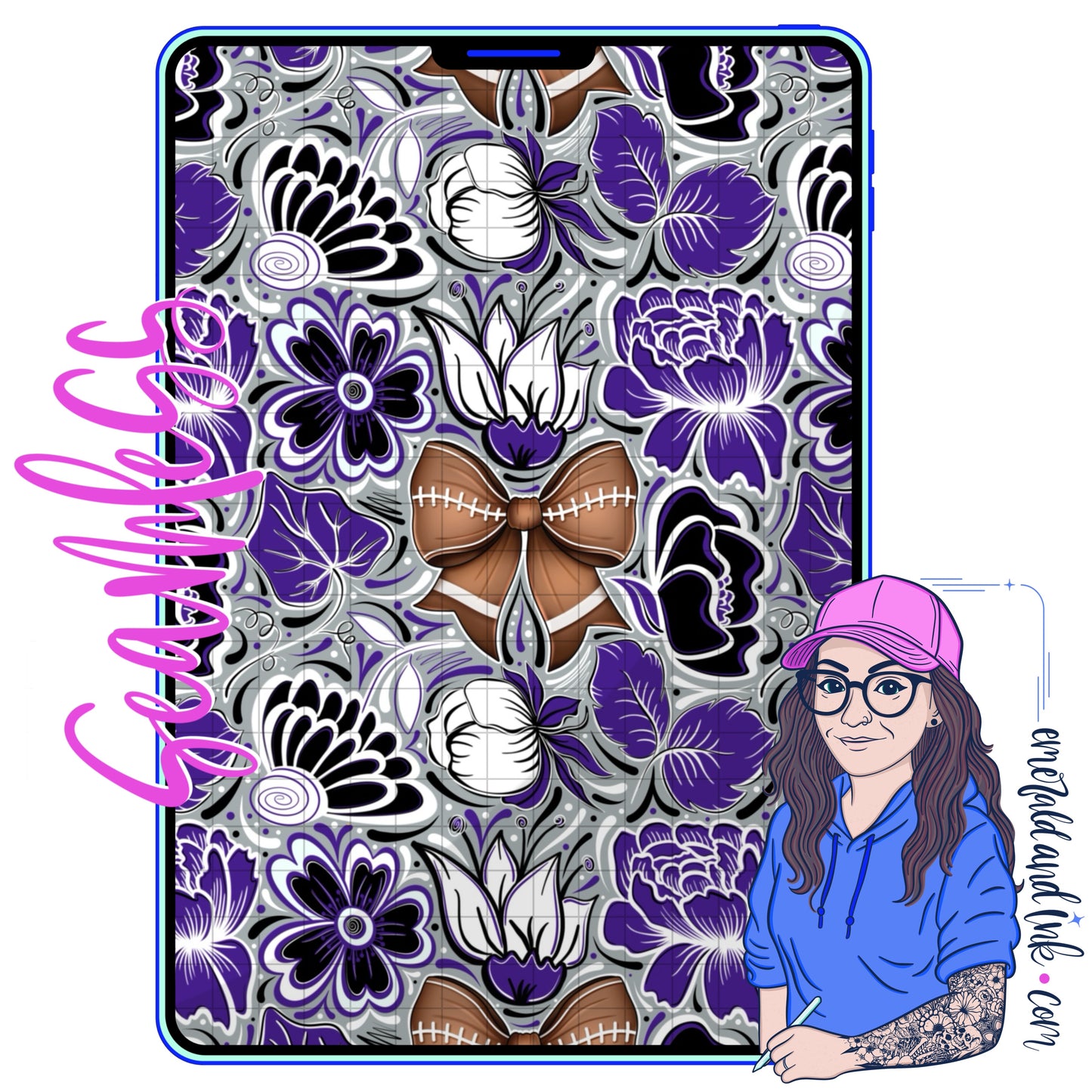 Football Doodle Flower Team Color Seamless (Balt) - JPEG Digital Download