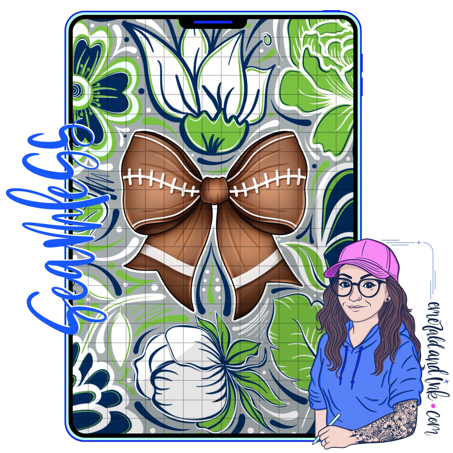 Football Doodle Flower Team Color Seamless (Seattle) - JPEG Digital Download
