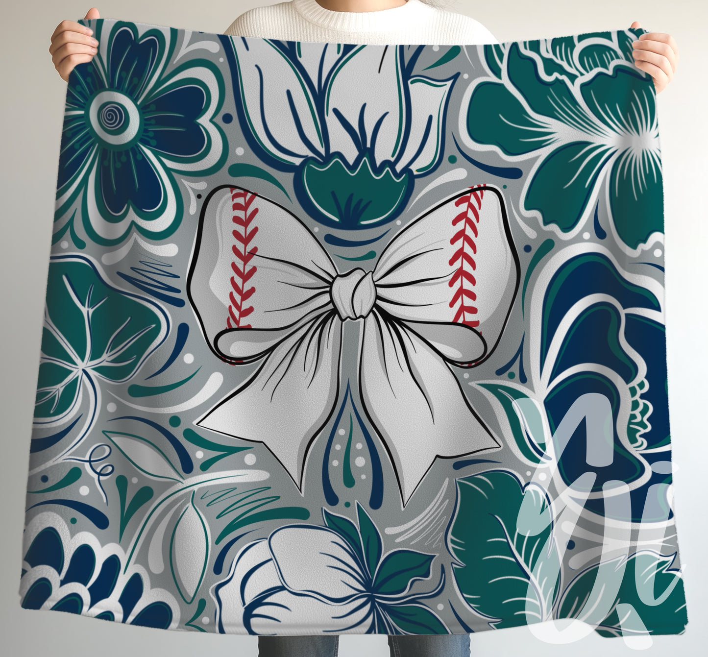 Baseball Doodle Flower Team Color Seamless (Seattle) - JPEG Digital Download