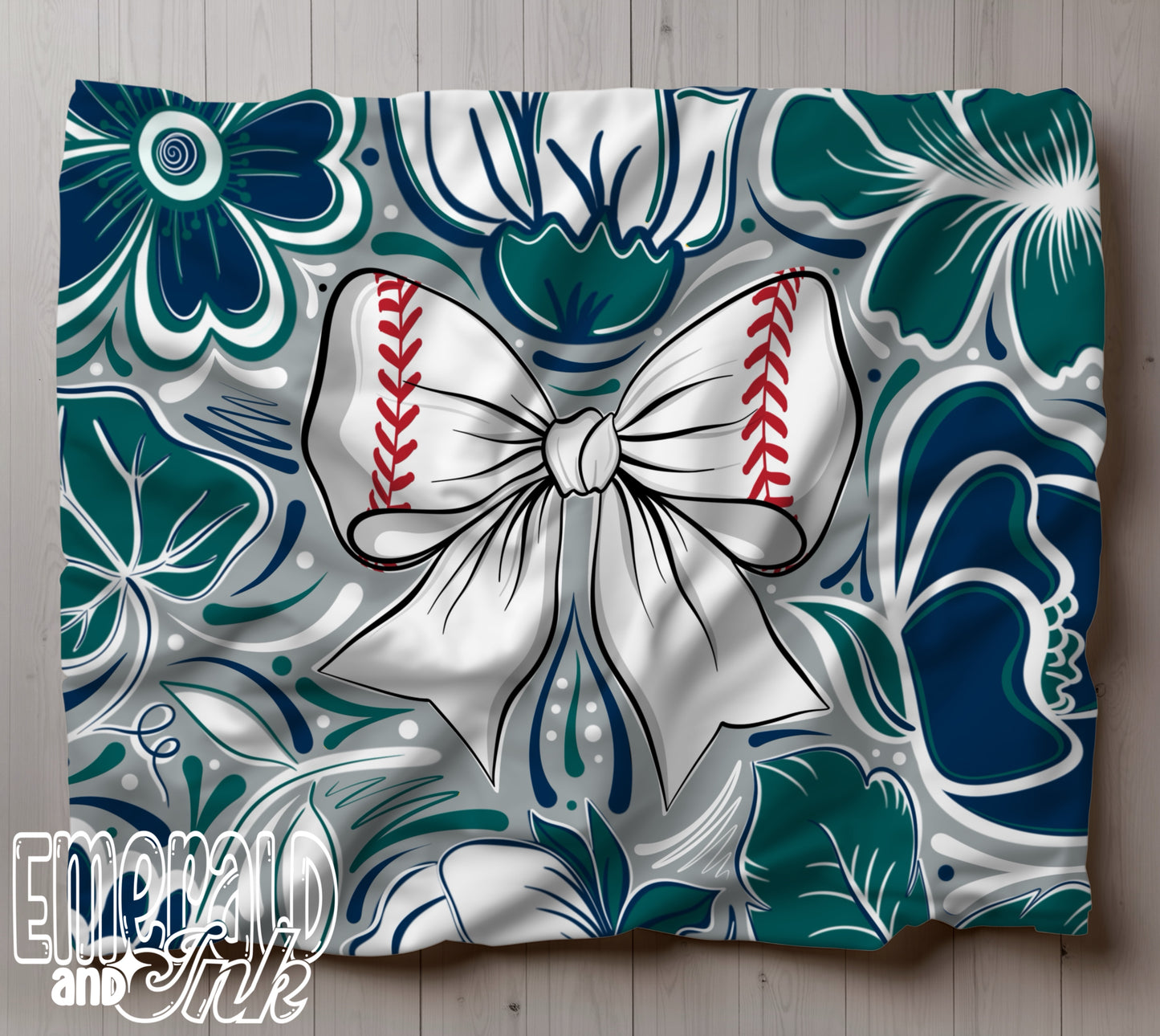 Baseball Doodle Flower Team Color Seamless (Seattle) - JPEG Digital Download