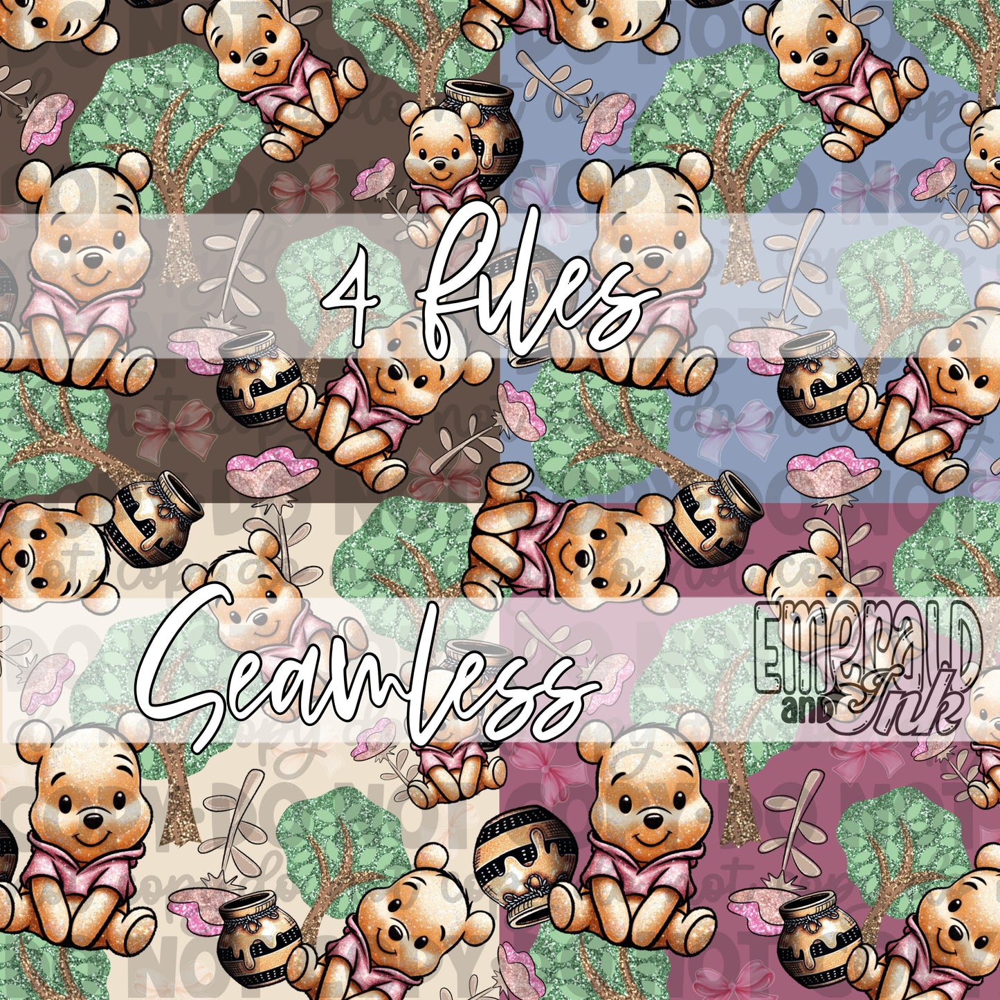 Glitter Honey Bear SEAMLESS Digital Download (4 files)