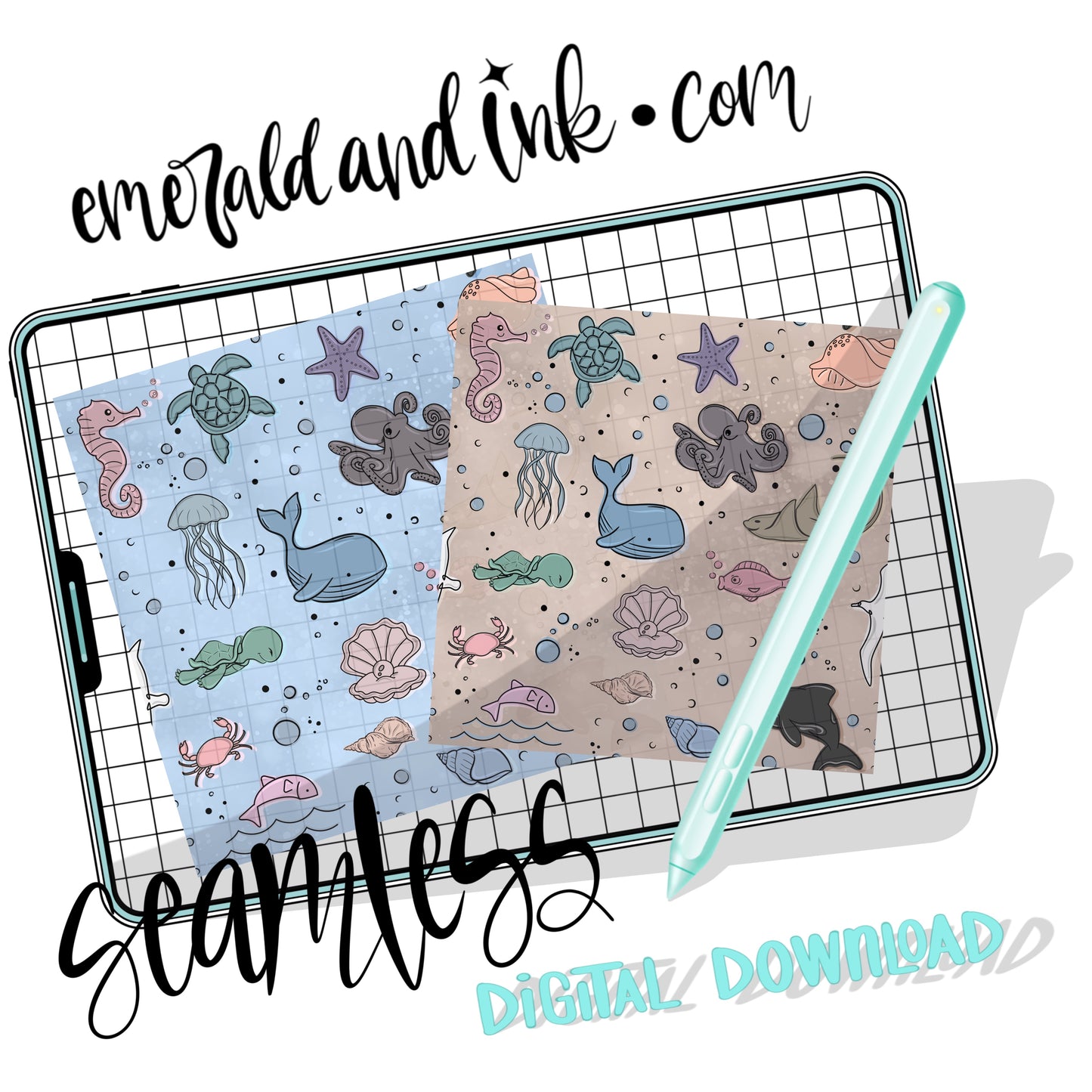 Under The Sea Doodle SEAMLESS Digital Download (2 files)