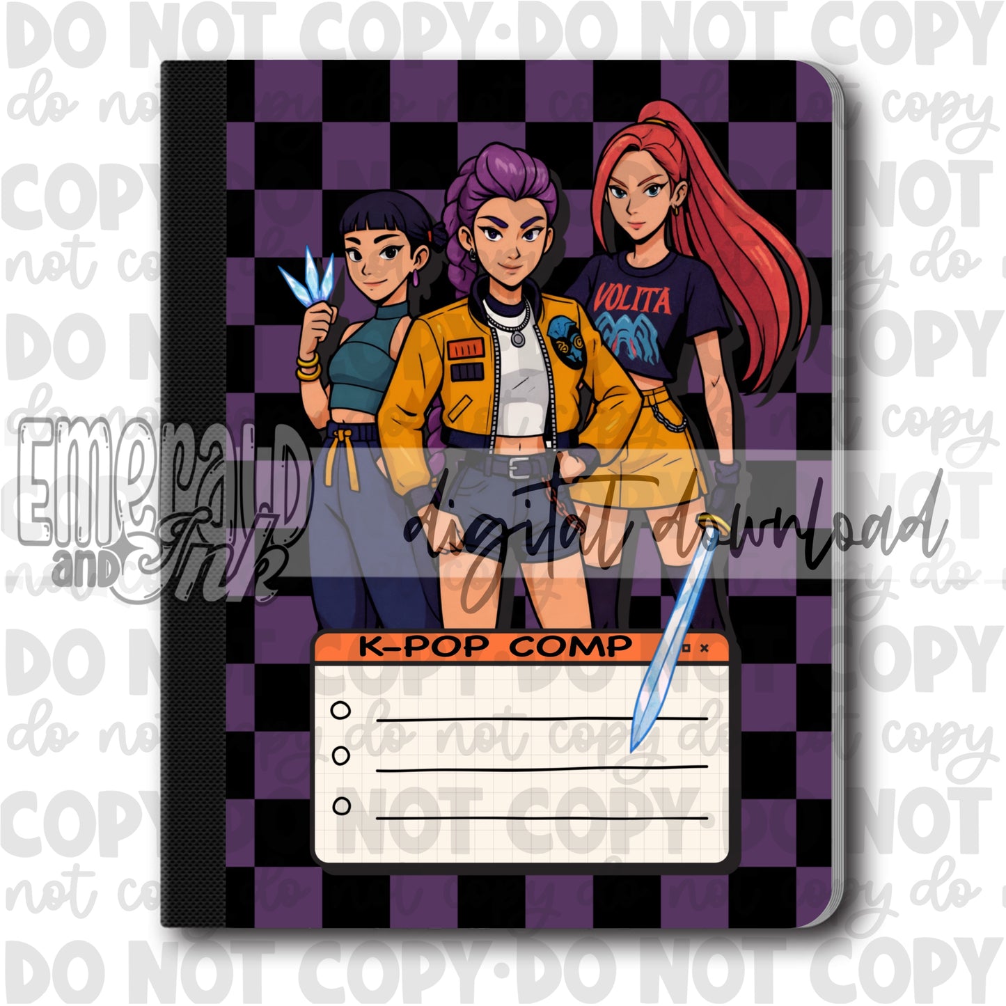 Girl Band Hunters K-Pop Composition Notebook Cover JPG - Digital Download (4 files)