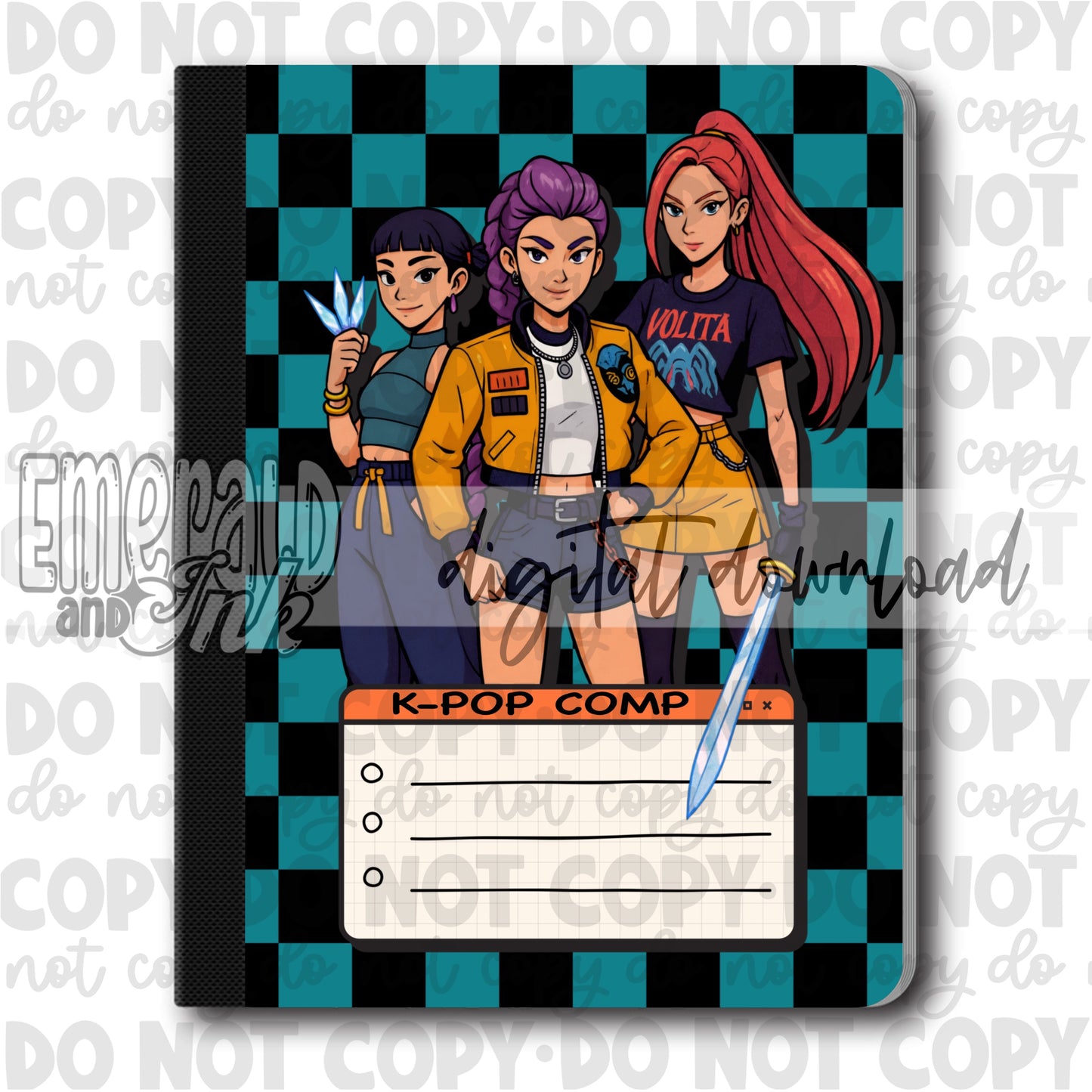 Girl Band Hunters K-Pop Composition Notebook Cover JPG - Digital Download (4 files)