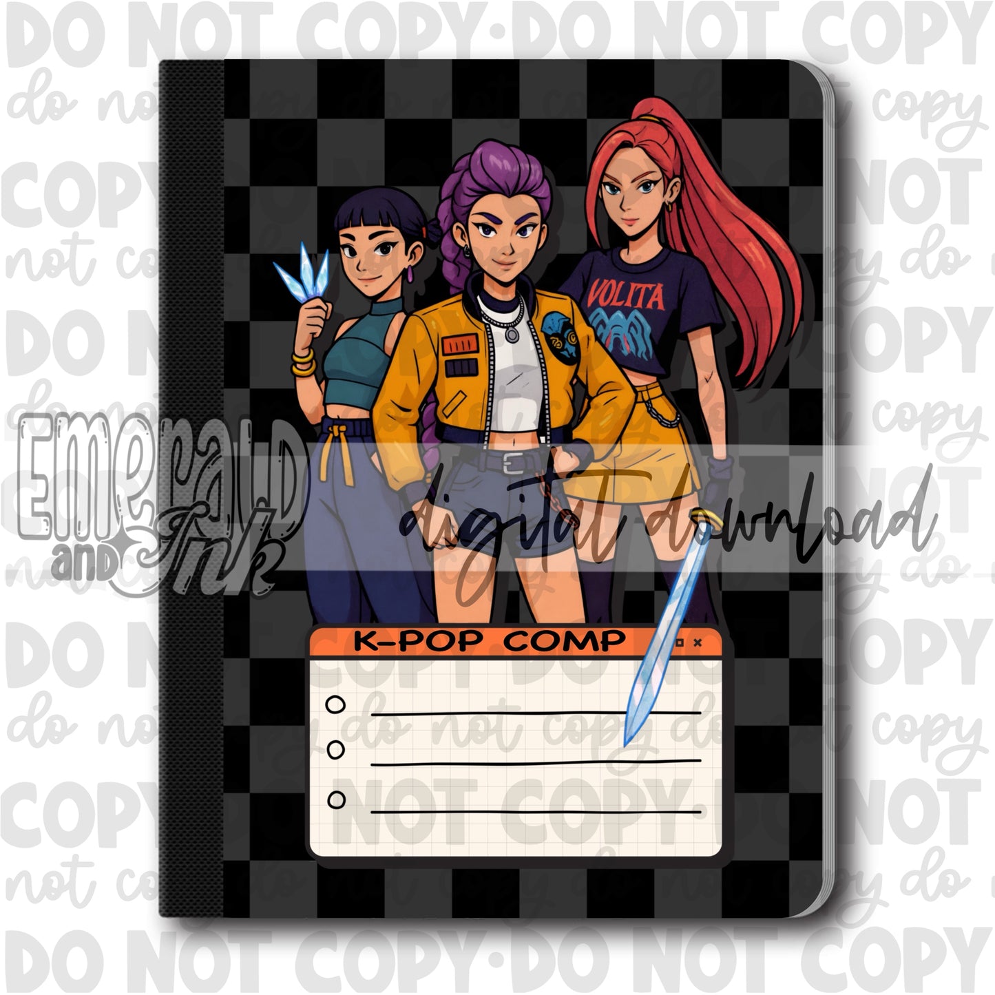 Girl Band Hunters K-Pop Composition Notebook Cover JPG - Digital Download (4 files)
